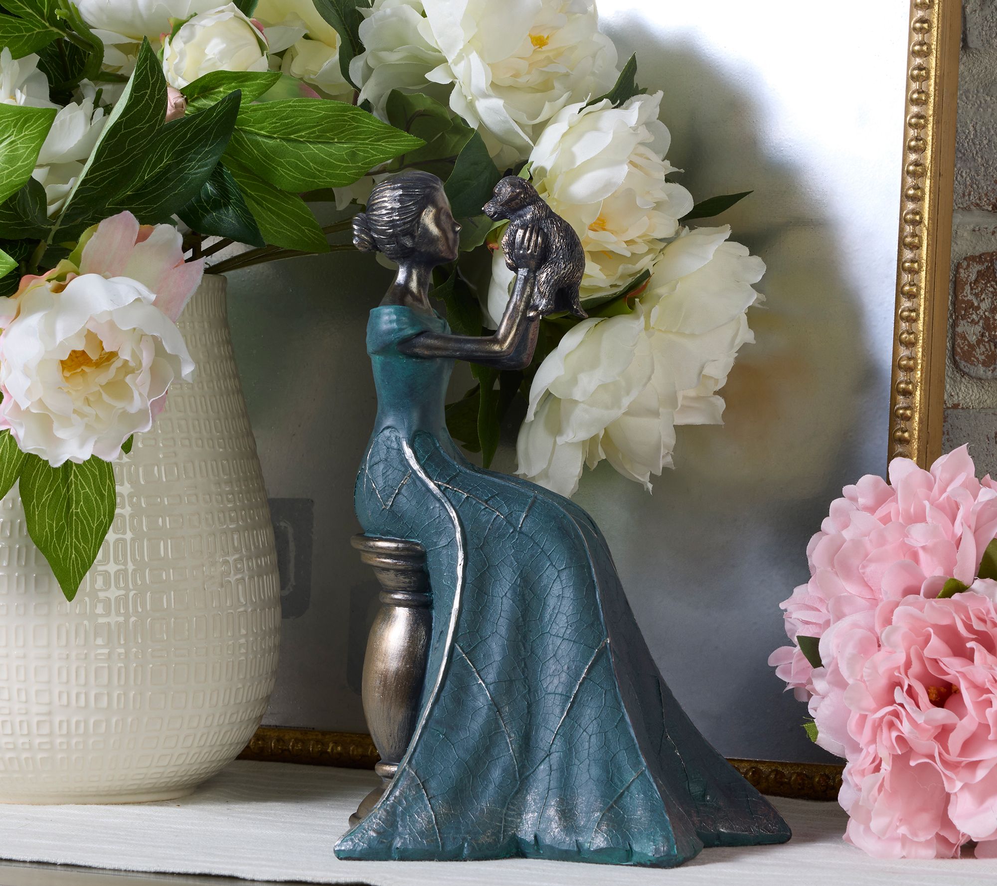 "As Is" Indoor/Outdoor Garden Maiden with Puppy by Valerie