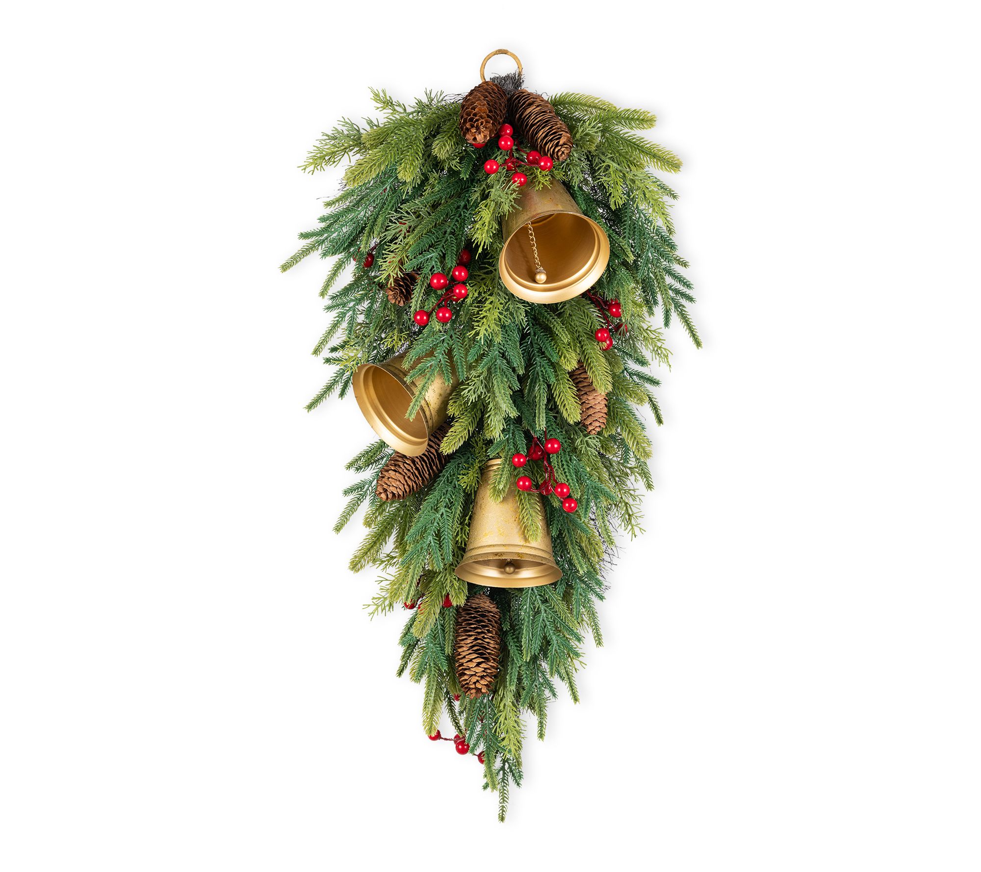 Glitzhome 30"H Christmas Gold Bell & Pinecone Dripping Teardrop