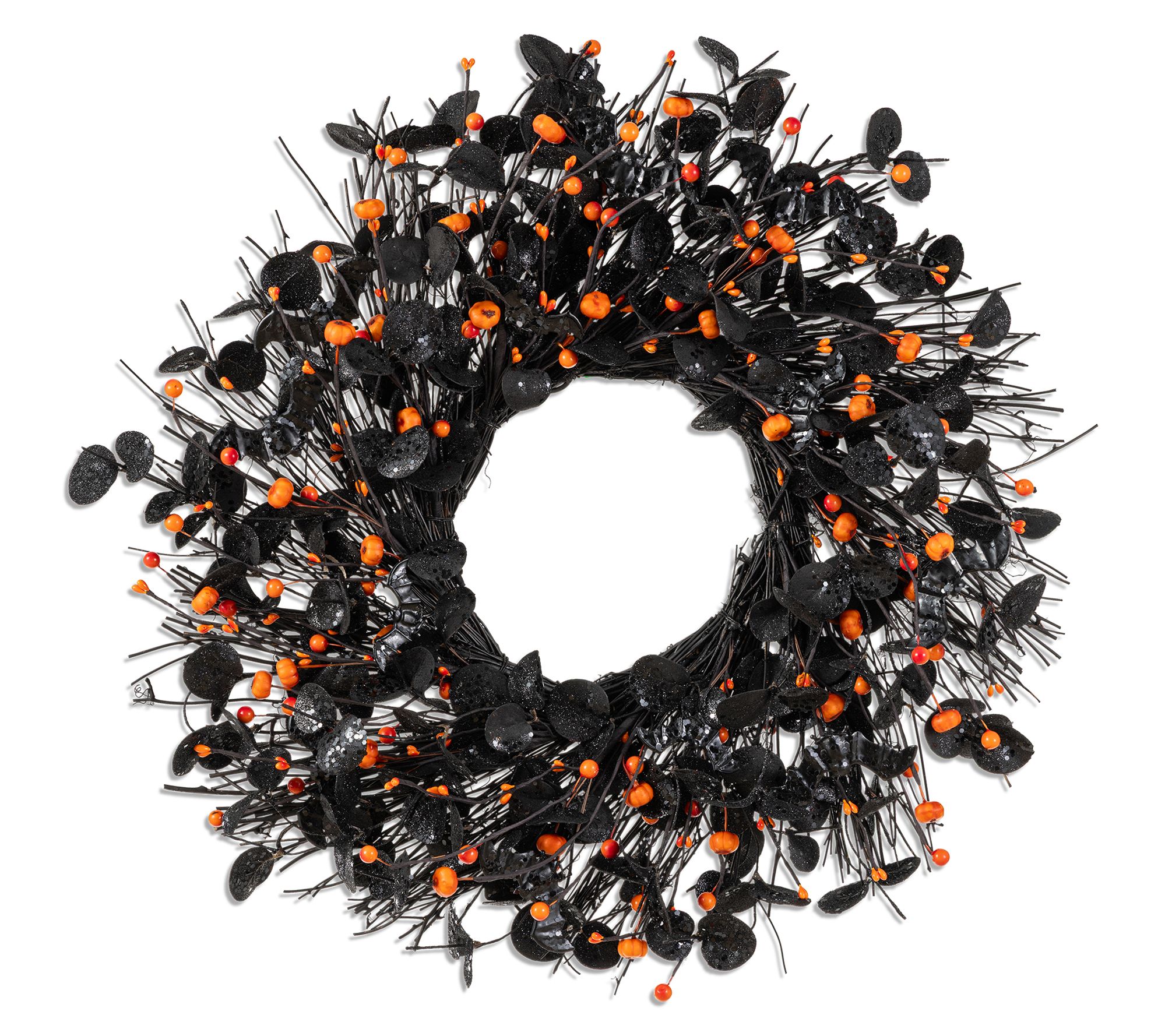 Glitzhome 22"D Halloween Eucalyptus Pumpkin Bat Wreath