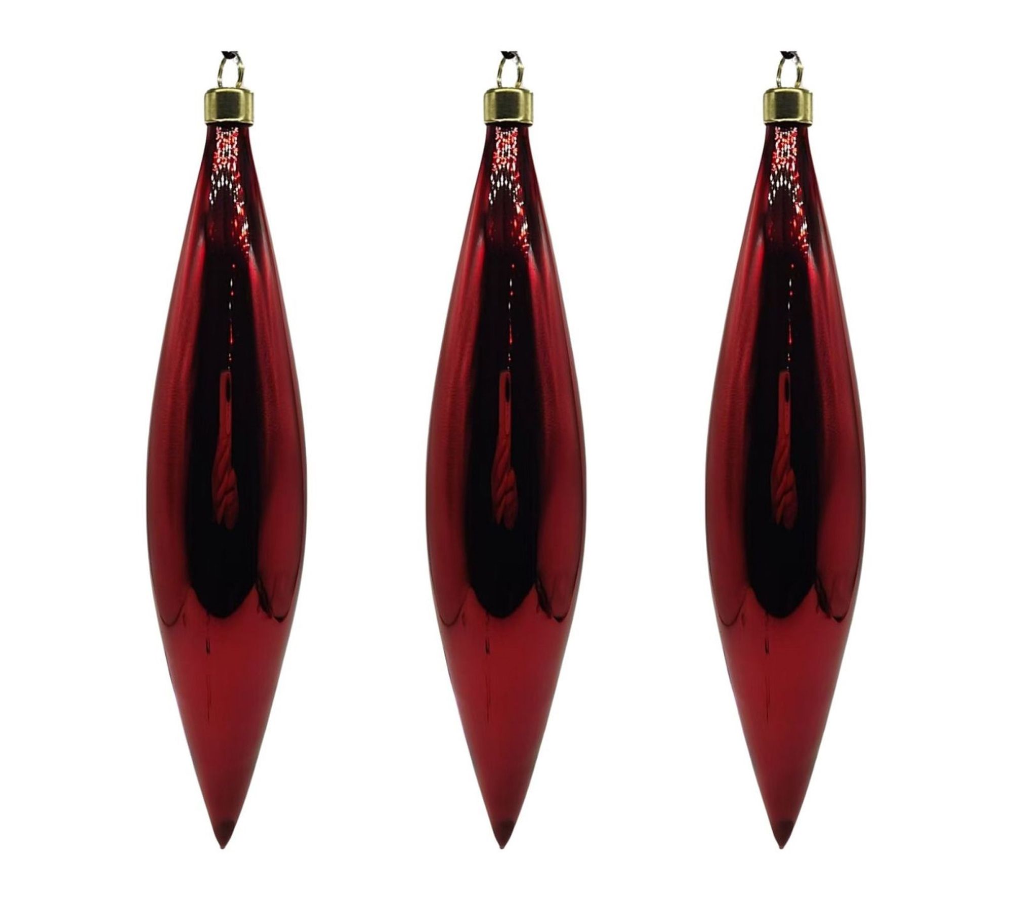 Whitehurst 11" Shiny Red Teardrop Glass Orns by Eddie Ross, S/3