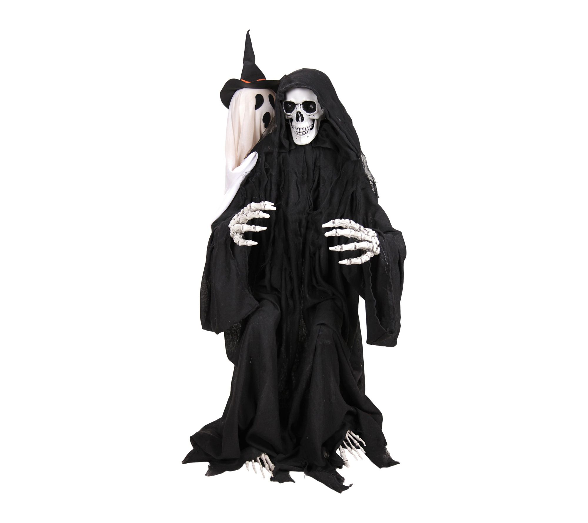Haunted Hill Farm 3.9-Ft. Sitting Reaper with Ghost Animatronic