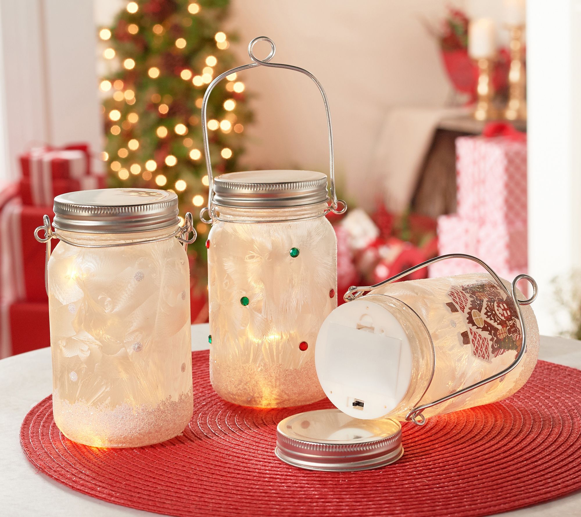 Set of (3) Illuminated Embellished Mason Jars by Valerie - QVC.com