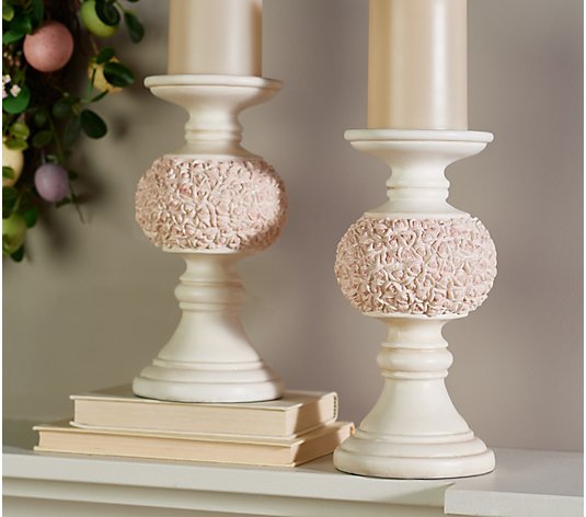 Set of (2) 10" Candle Pedestals with Rosette Detail by Valerie