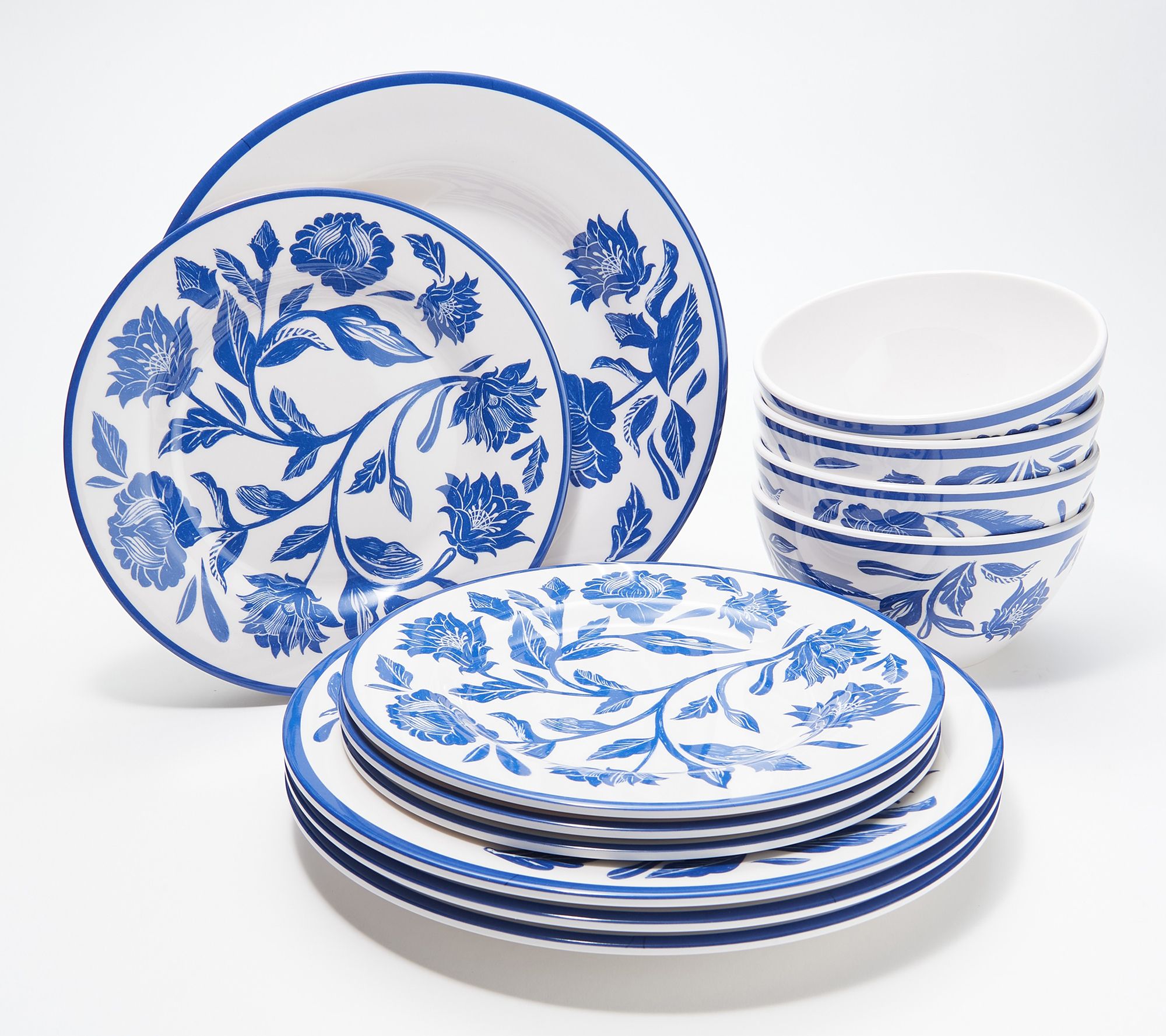 "As Is" Martha Stewart 12Pc Floral Melamine Dinnerware Set