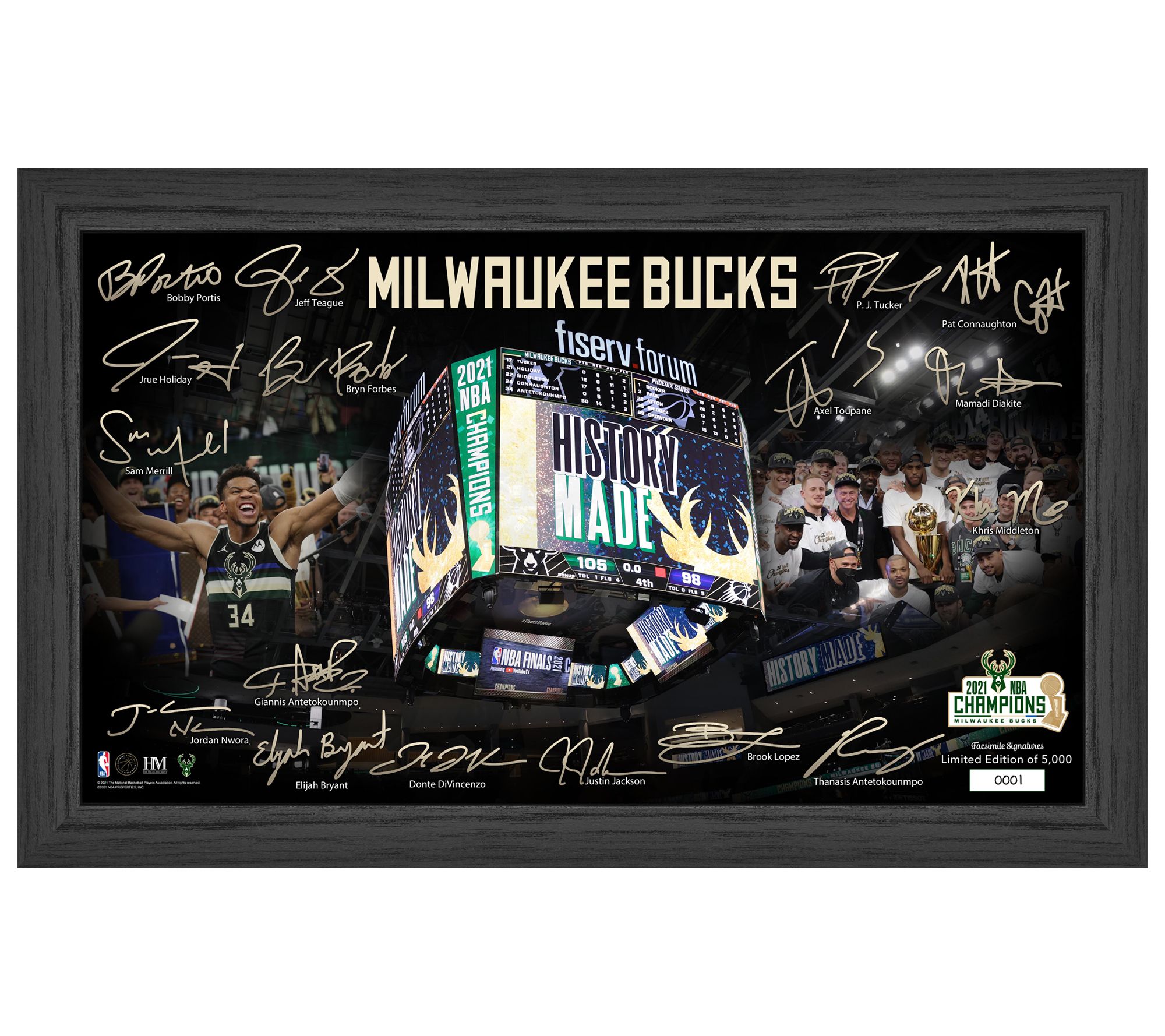 Milwaukee Bucks Black Framed 2021 NBA Finals Champions Logo Jersey Display Case