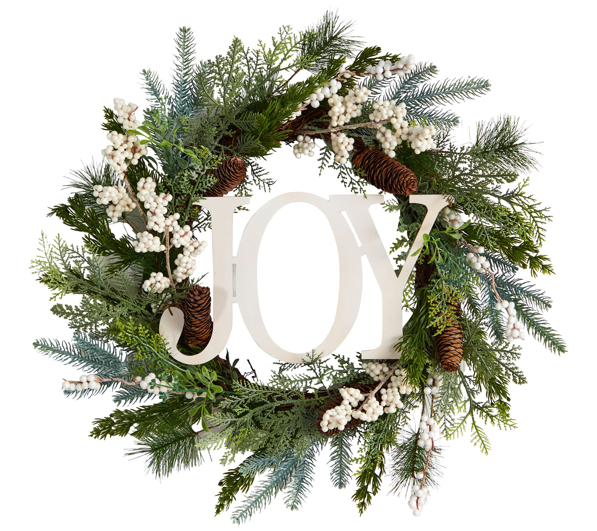 Nearly Natural 24" Joy Greenery Holiday Wreath
