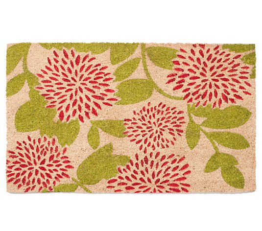 Red Floral with Green Leaves Doormat with PVC Backing