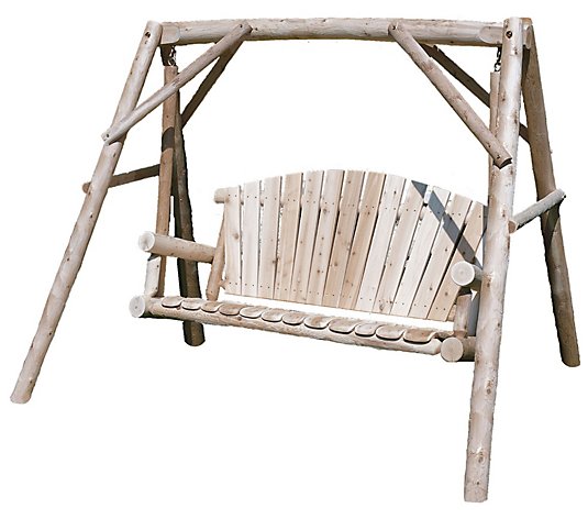 Lakeland Mills 3-Seat Cedar Log Yard Swing withStand
