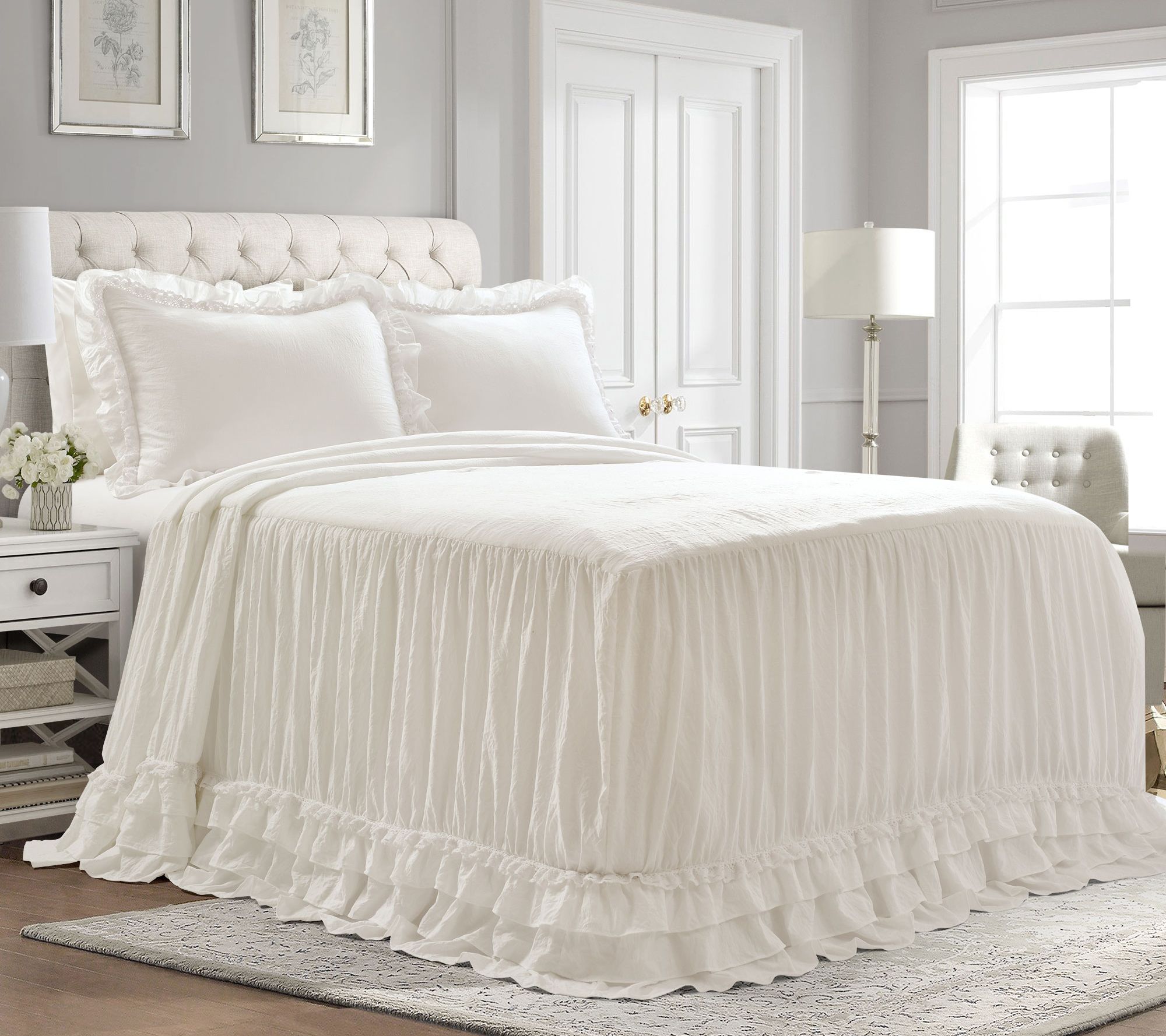 Ella Shabby Chic Ruffle Lace 3Pc Queen Bedspread by Lush Decor