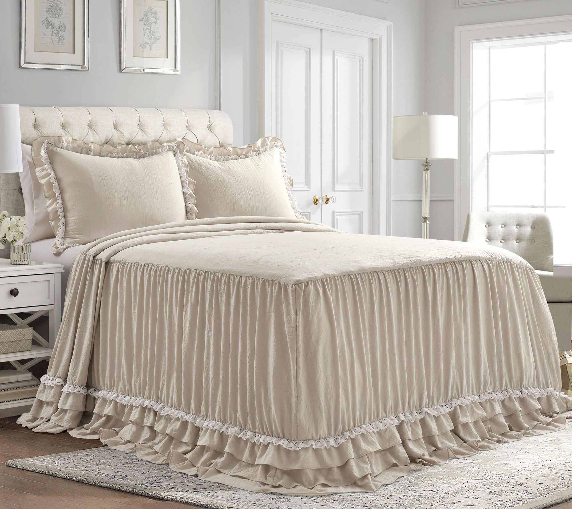 Ella Shabby Chic Ruffle Lace 3Pc Queen Bedspread by Lush Decor