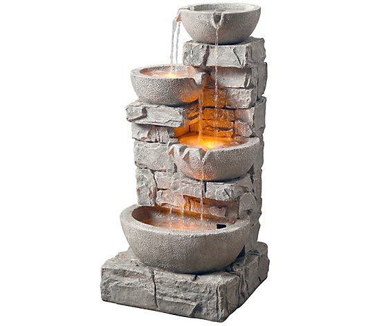 Teamson Home Stacked Tiered Bowls Fountain withLED Lights
