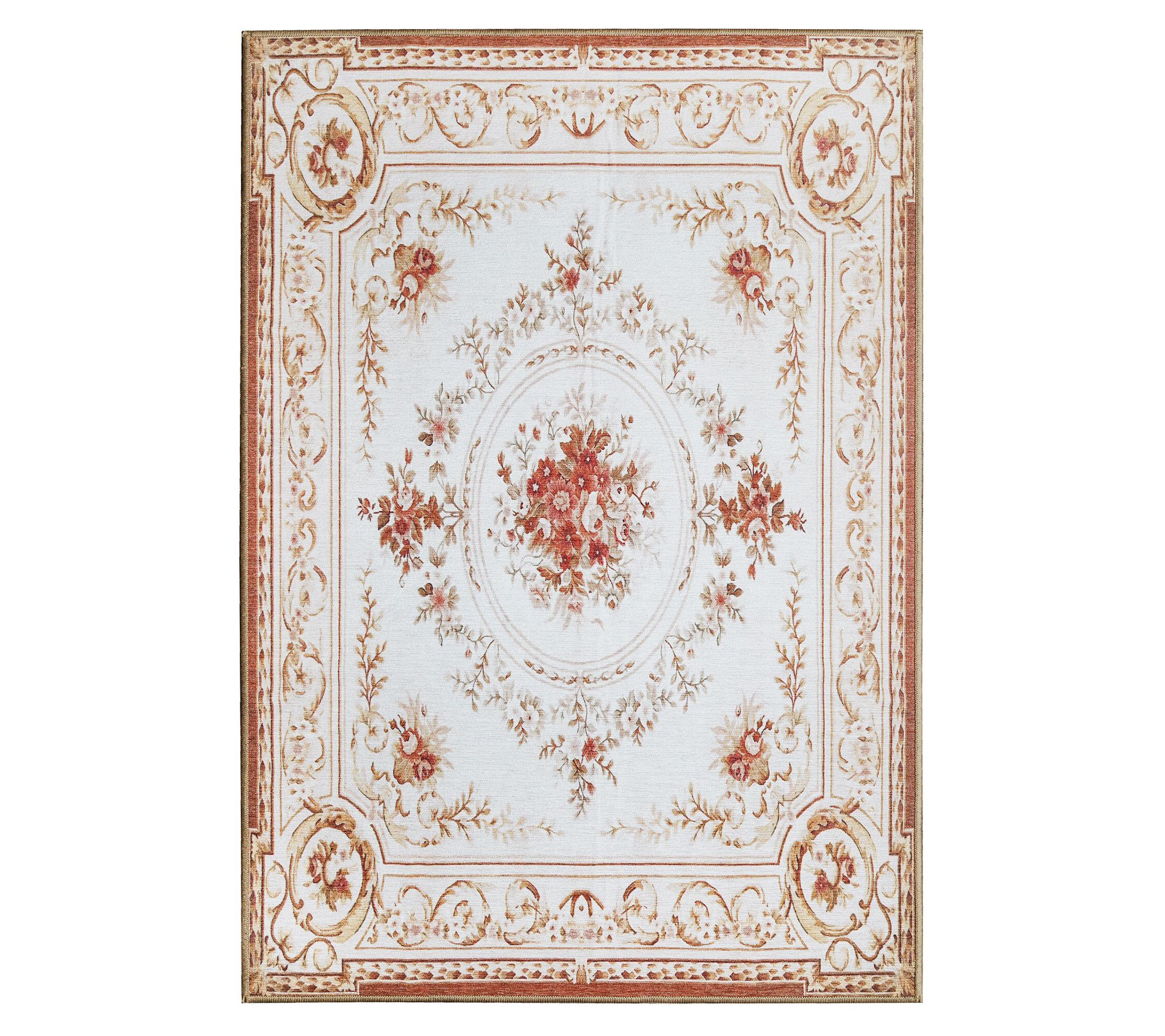 My Magic Carpet Washable Rug Aubusson Beige 5' x 7'