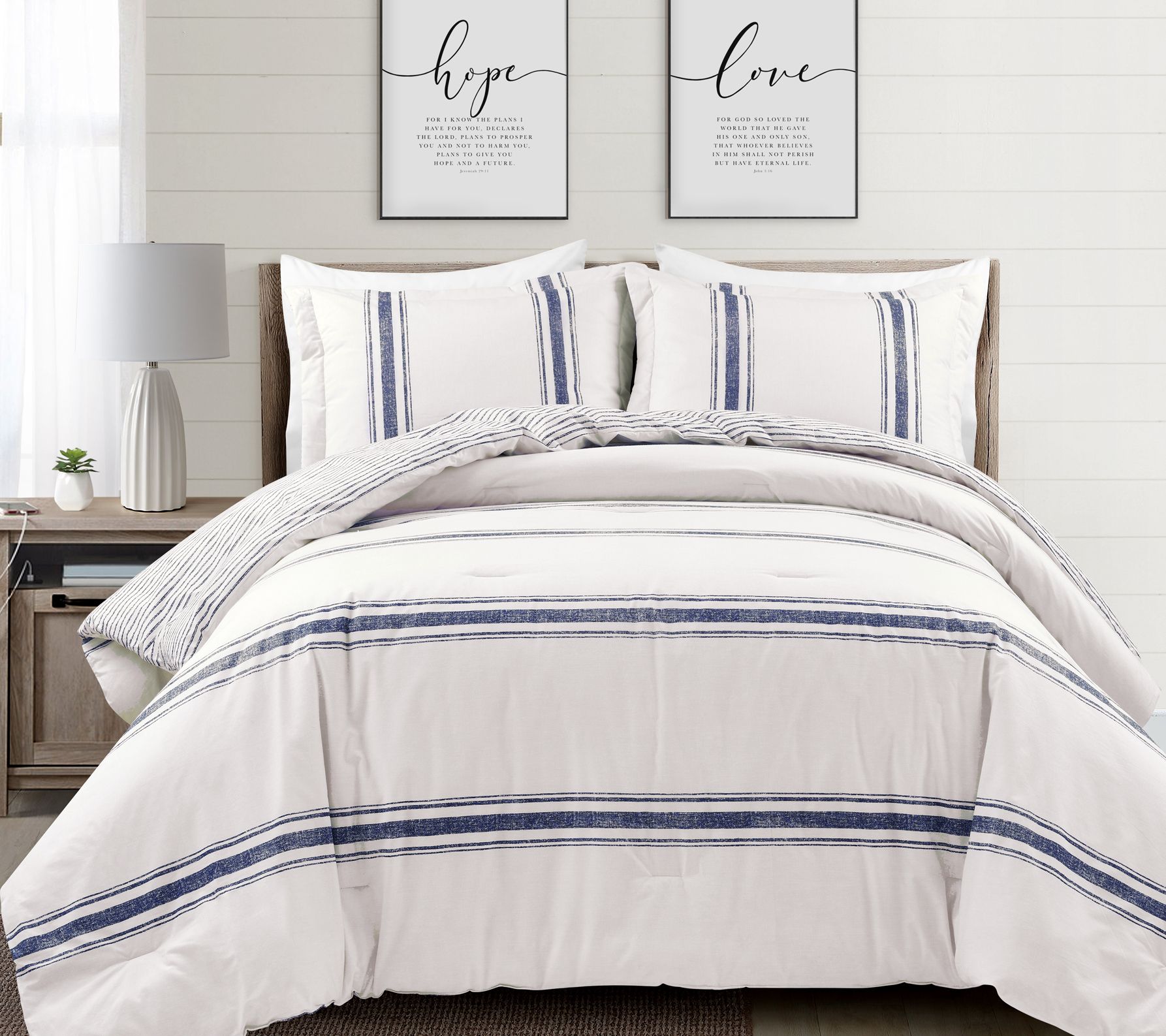 Lush Decor Farmhouse Stripe Comforter 3-Piece California King