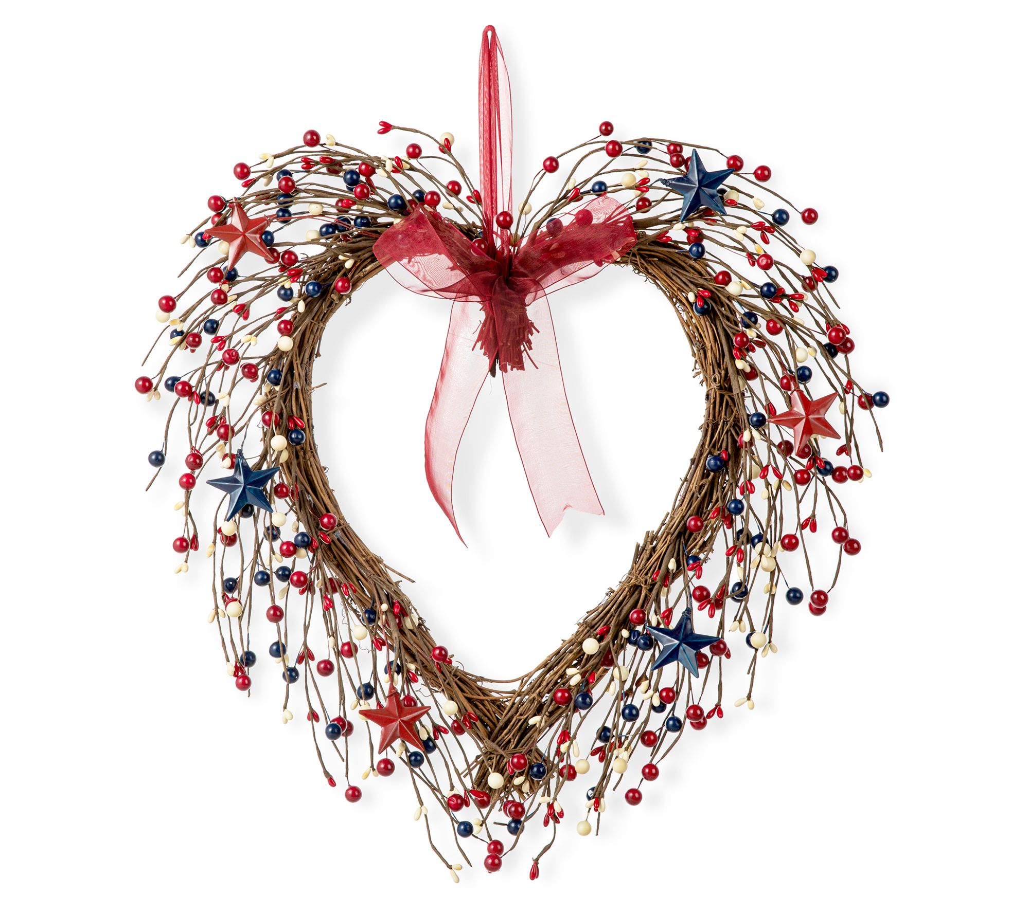 Glitzhome 17" Red White & Blue Americana Berryeart Wreath