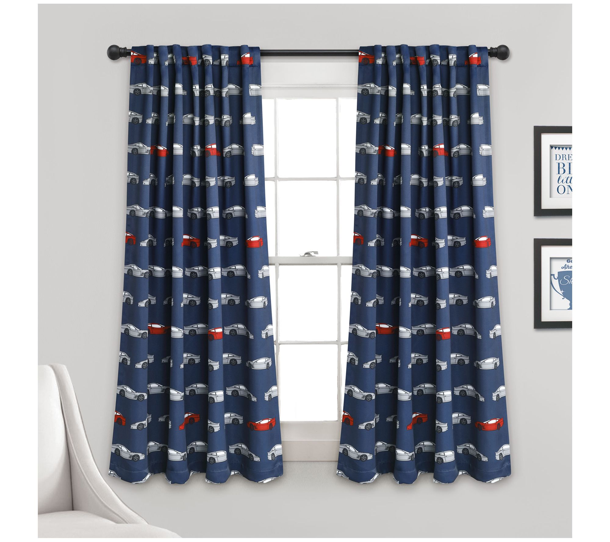 Lush Decor Race Cars Light Window Curtain 52X63