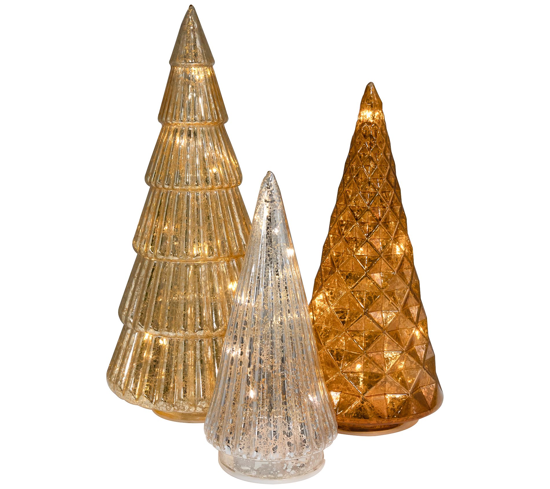 LumaBase Battery-Operated Gold, Bronze & Silver  Trees, 3ct