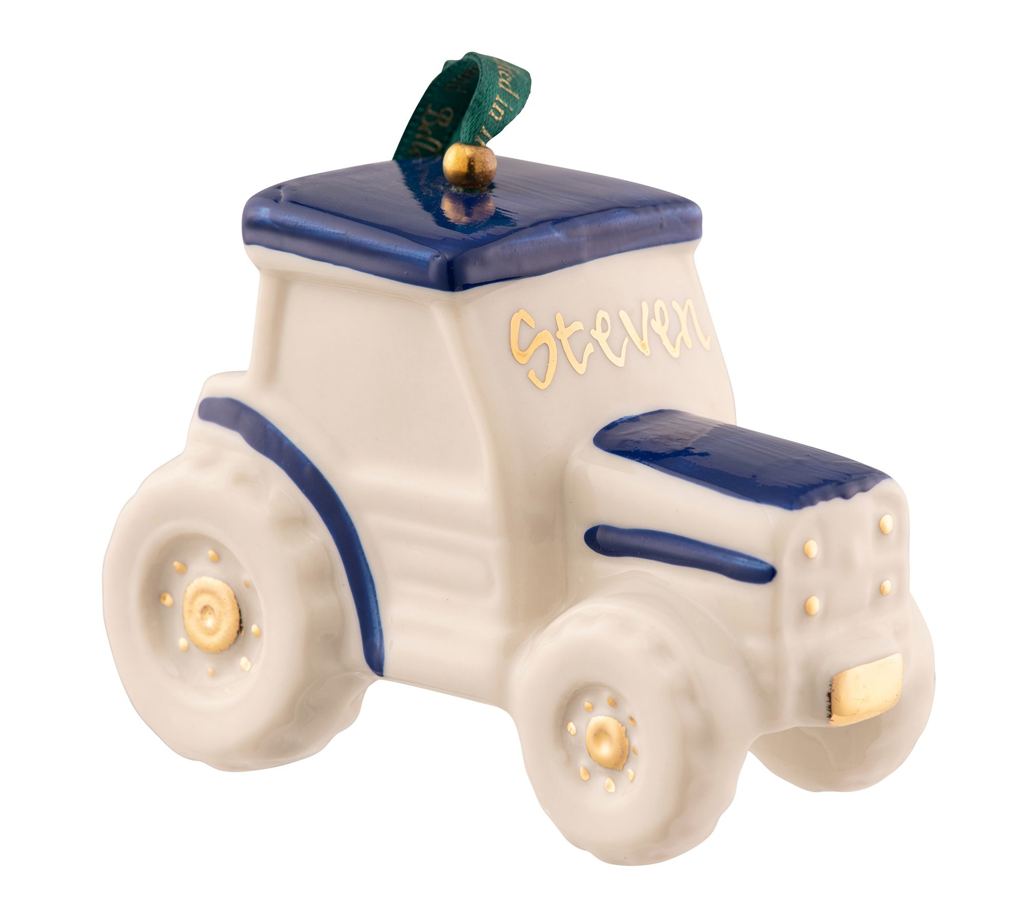 Belleek Pottery Tractor Ornament - Blue