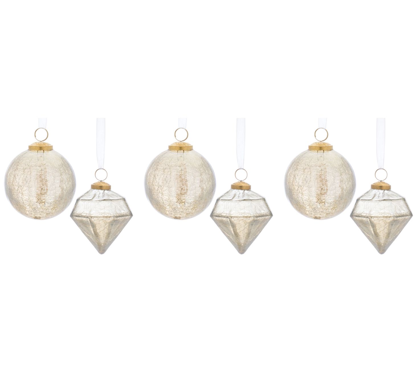 Melrose International Green Ribbed Crackle Glass Ornament (Set of 6) main image 0