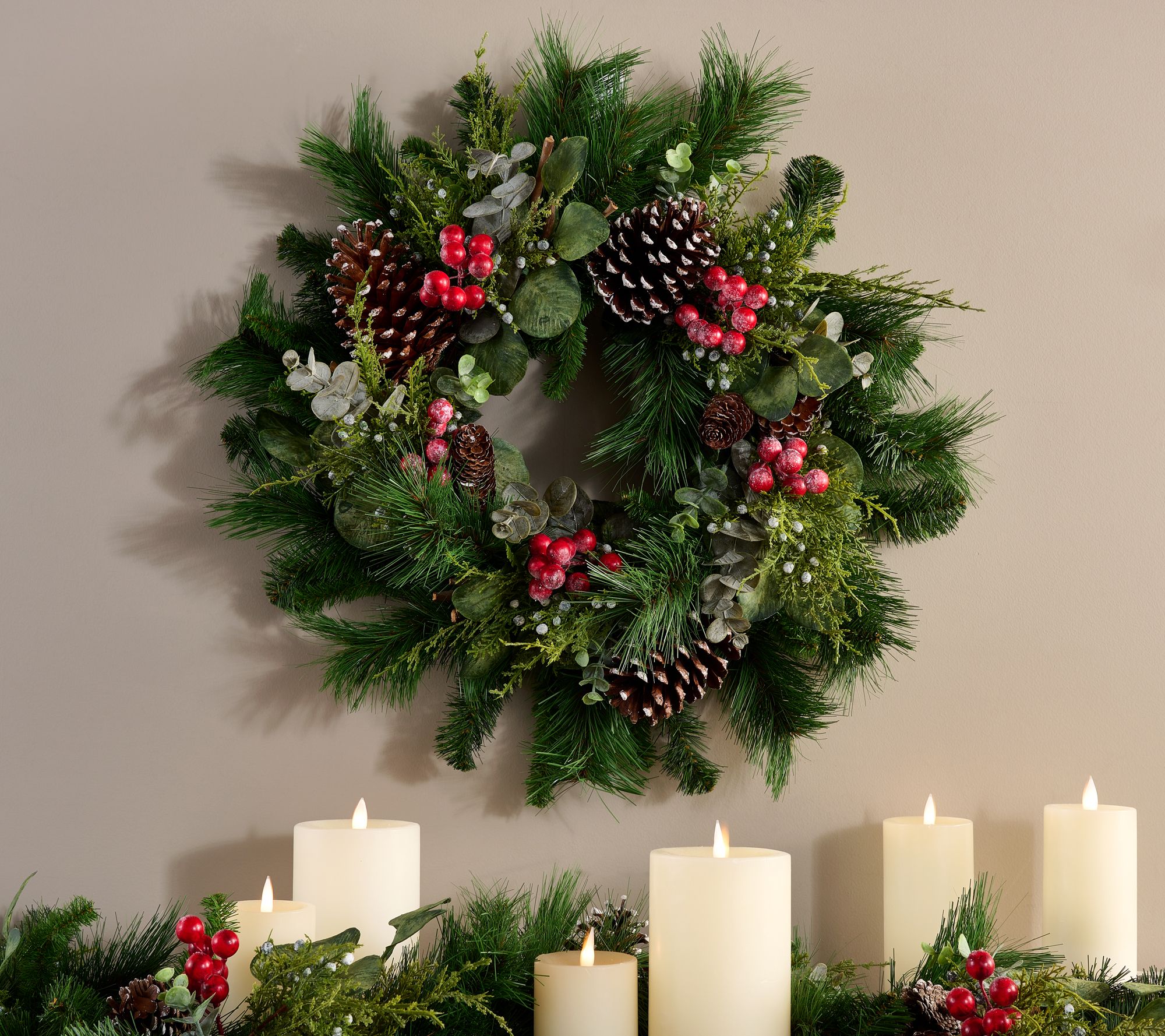 24" Berry, Pine & Eucalyptus Wreath by Valerie