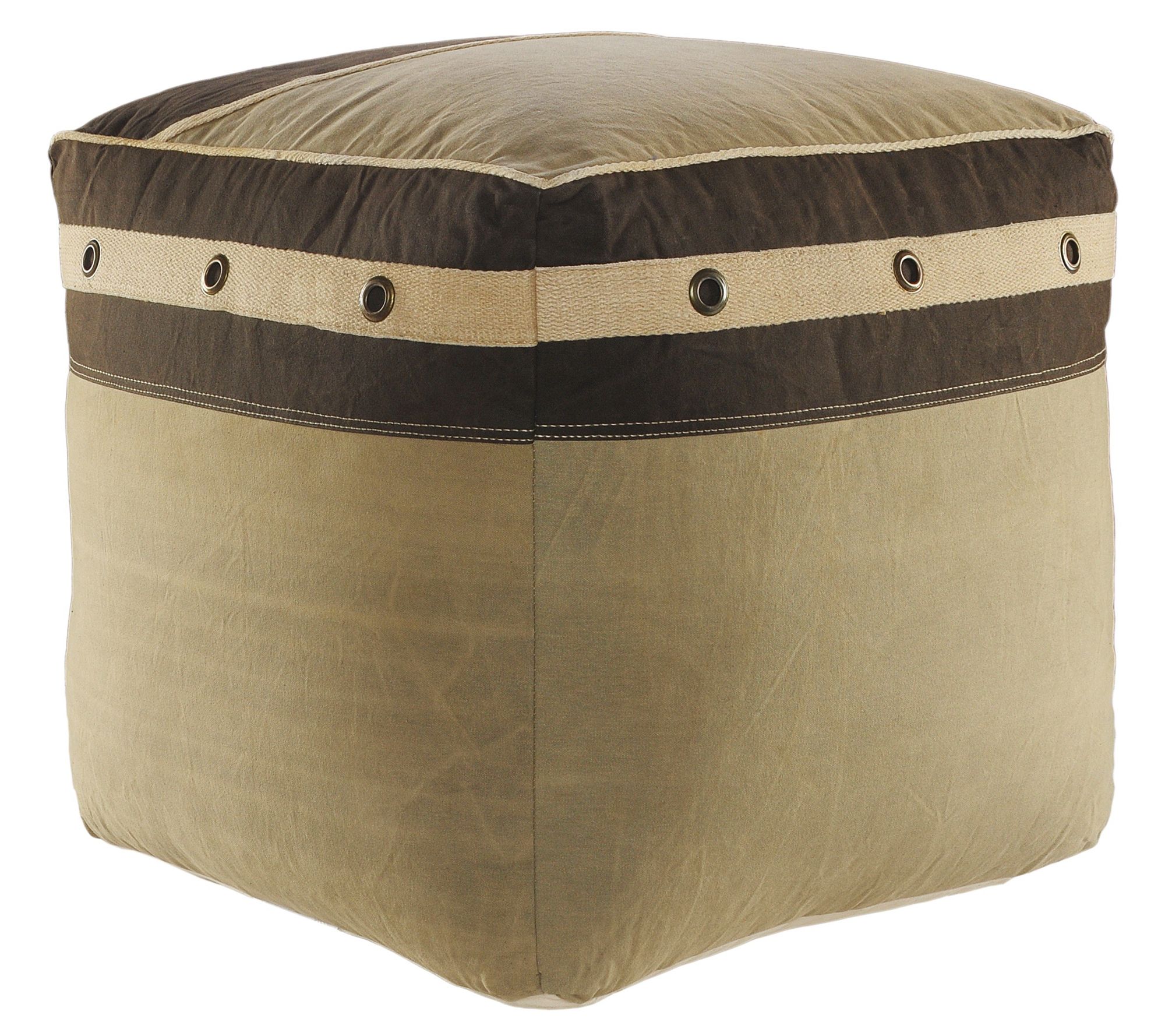 Ox Bay Bordered Flatweave Cotton Pouf Ottoman
