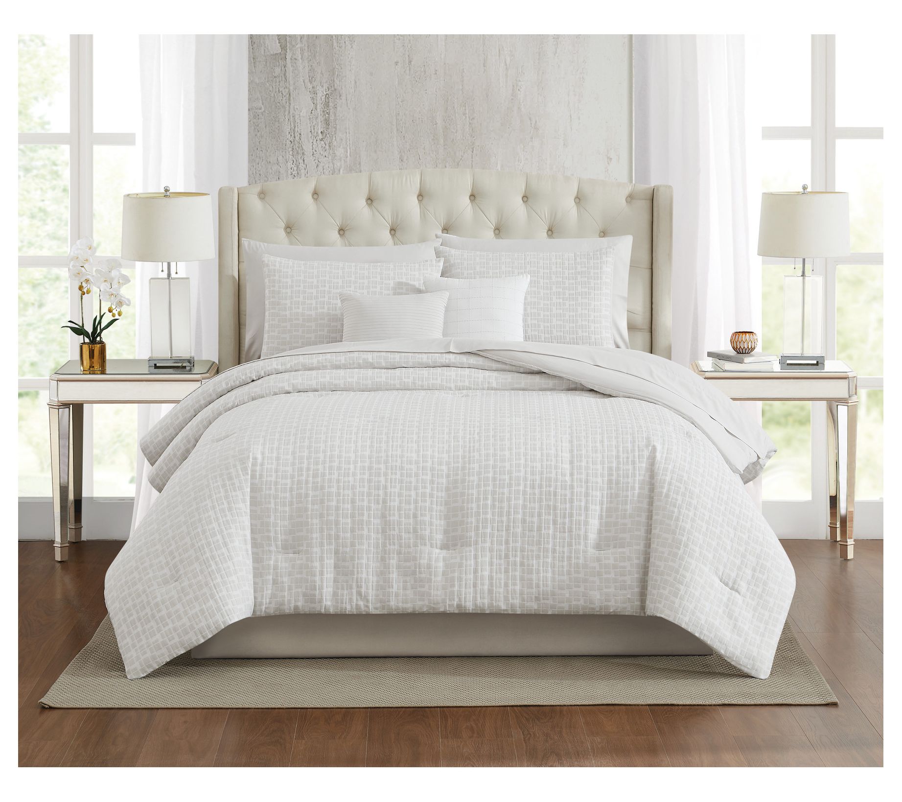 5th Avenue Lux Annabelle Geo Champagne 9pc King  Comforter Set