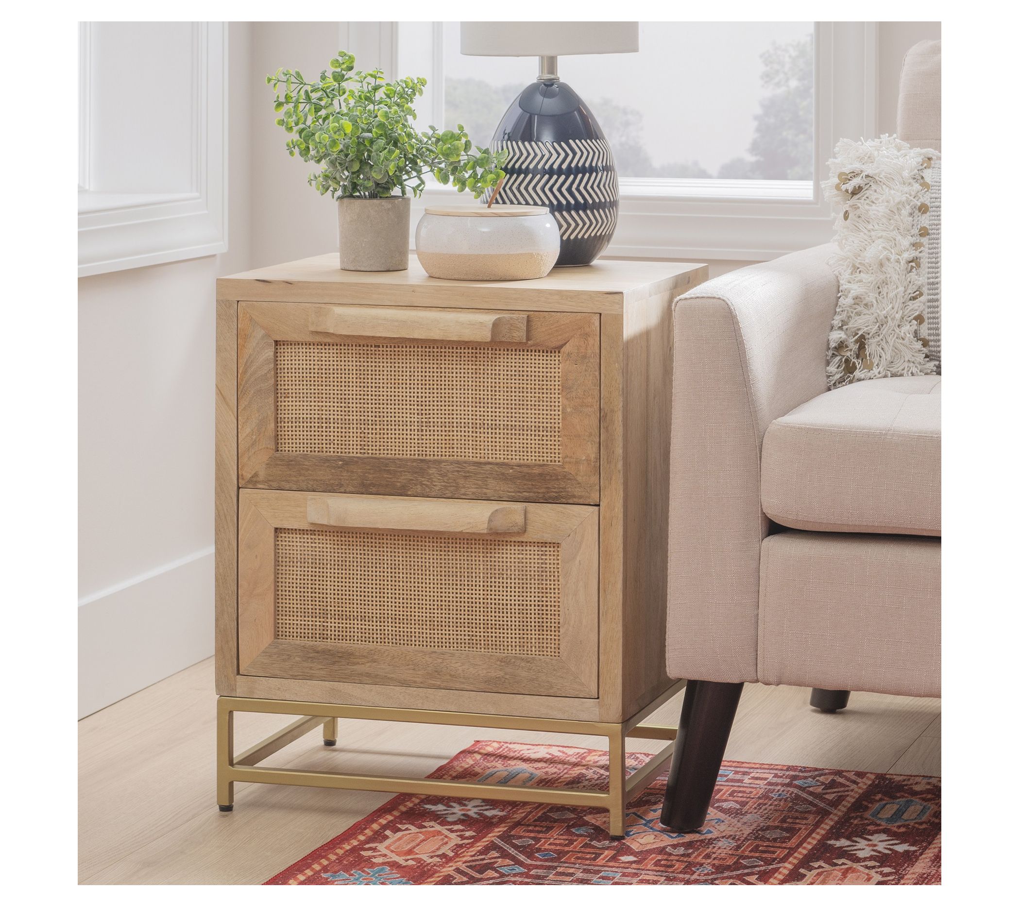 Linon Home 18"W Natural Rattan  2-Drawer Cabinet  Side Table