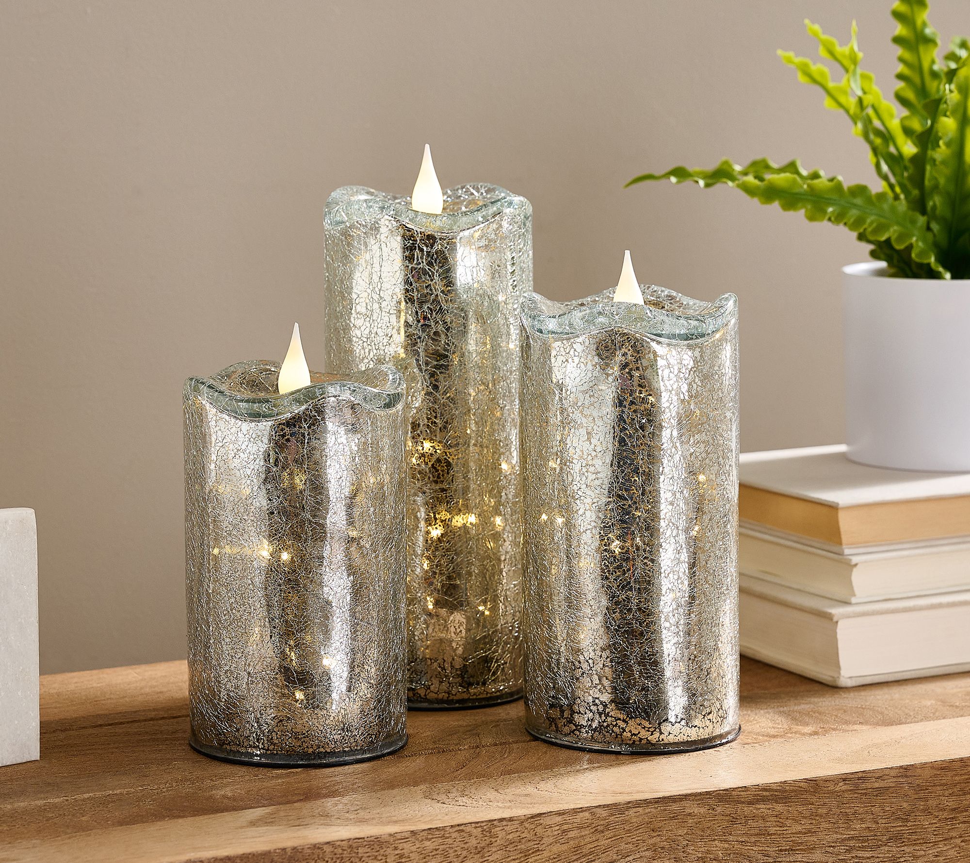 "As Is" Set of 3 Illuminated Crackle Glass Candles by Valerie