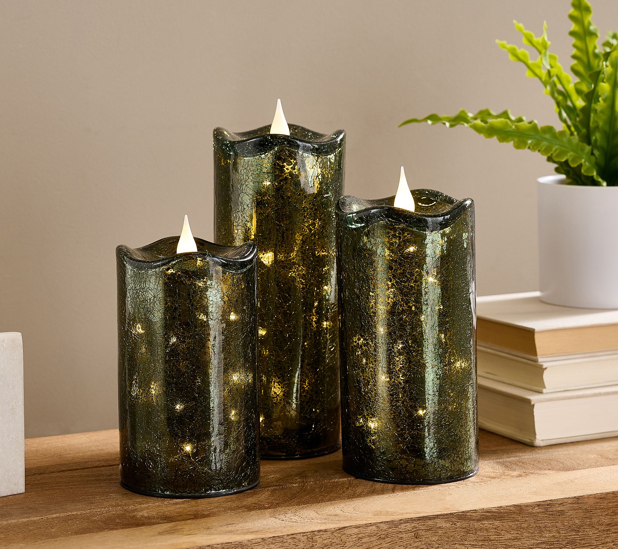 "As Is" Set of 3 Illuminated Crackle Glass Candles by Valerie