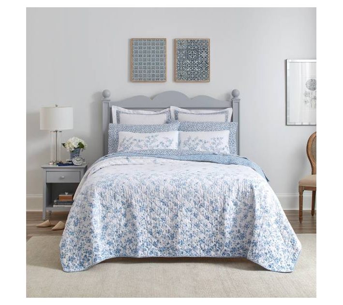 Laura Ashley Flora Blue Twin Quilt-Sham Set