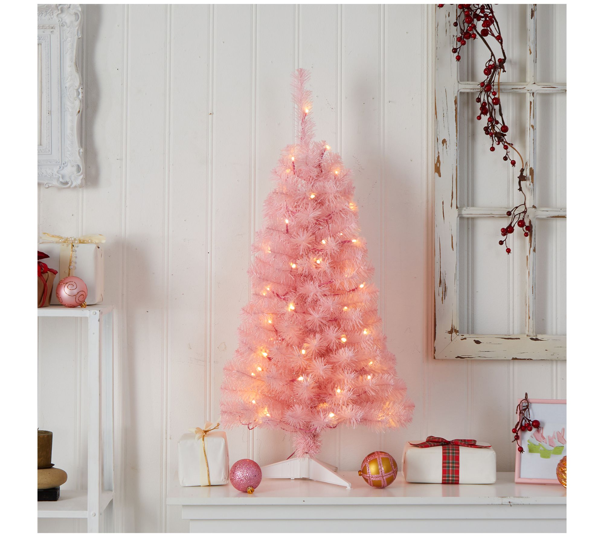 Nearly Natural 3' Pink Christmas Tree with 50 LED Lights