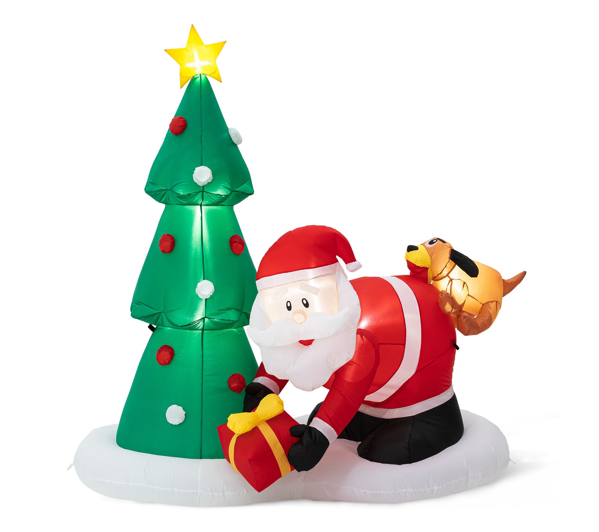 Glitzhome 6.5FT Lighted Dog bites Santa Inflatable Decor