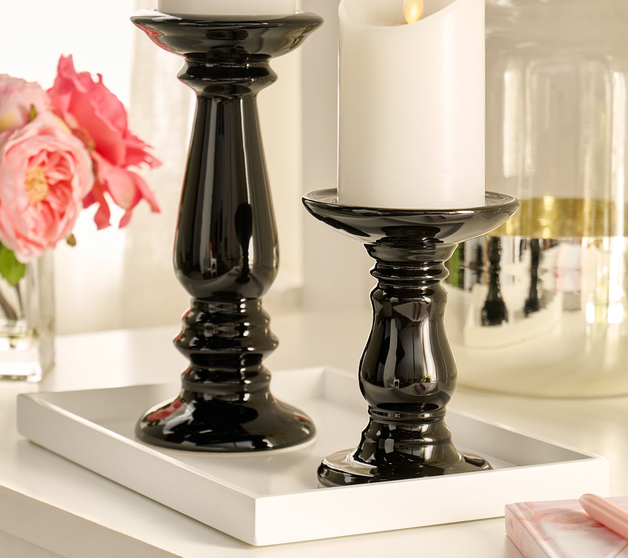 Home Reflections 9.5" and 6" Ceramic Pillar Holders