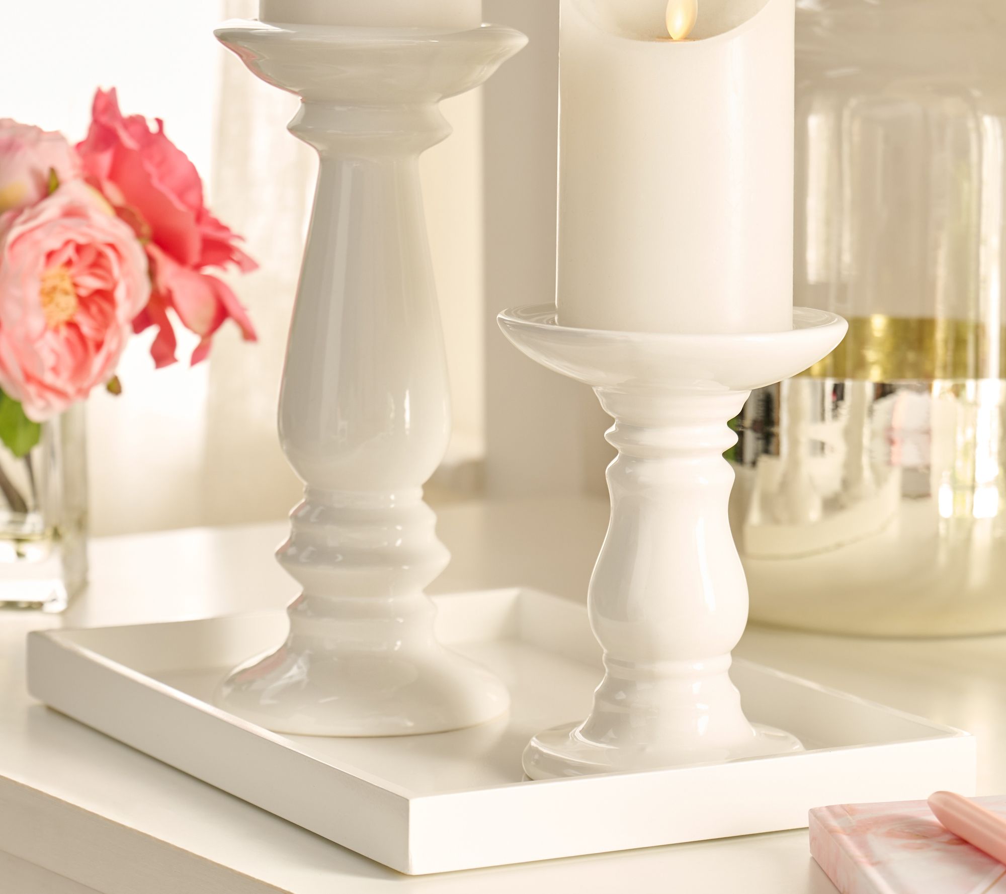 Home Reflections 9.5" and 6" Ceramic Pillar Holders