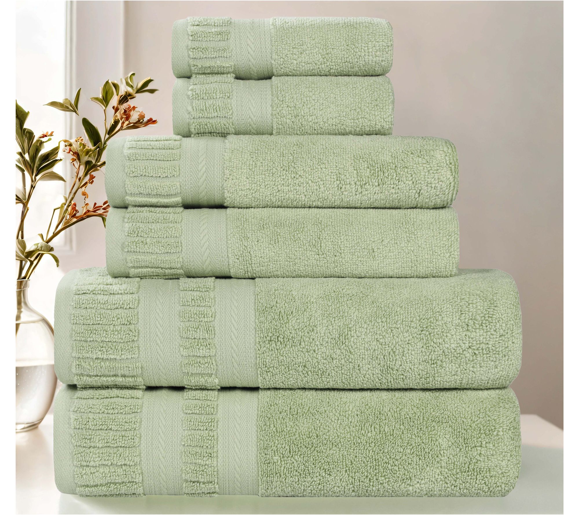 Superior 6-Piec e Venice Zero T wist Cotton Sof t Towel Set