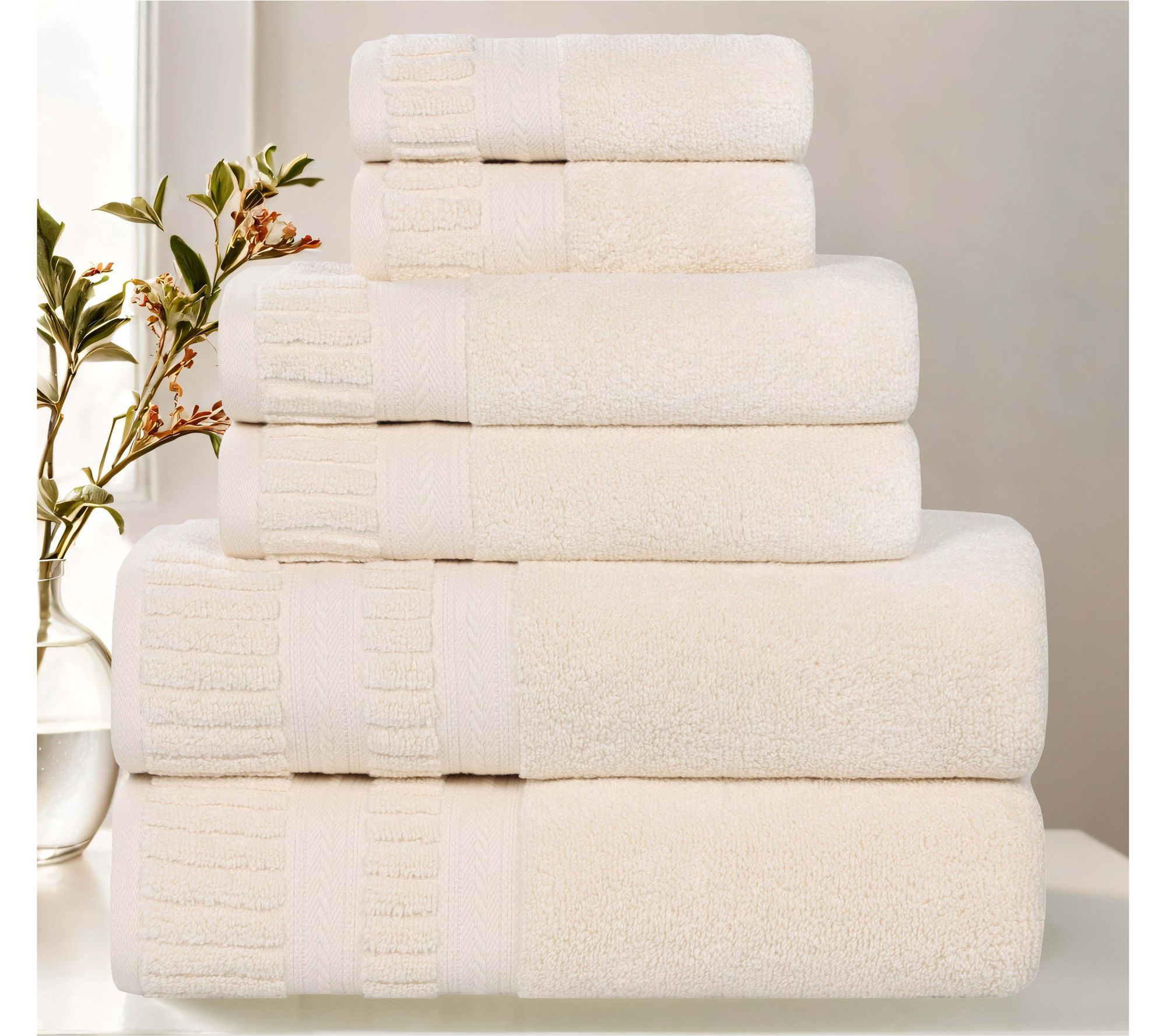 Superior 6-Piec e Venice Zero T wist Cotton Sof t Towel Set
