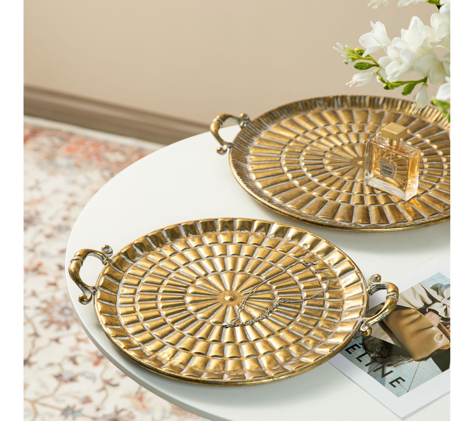 Glitzhome Set of 2 Round Metal Decorative Trays