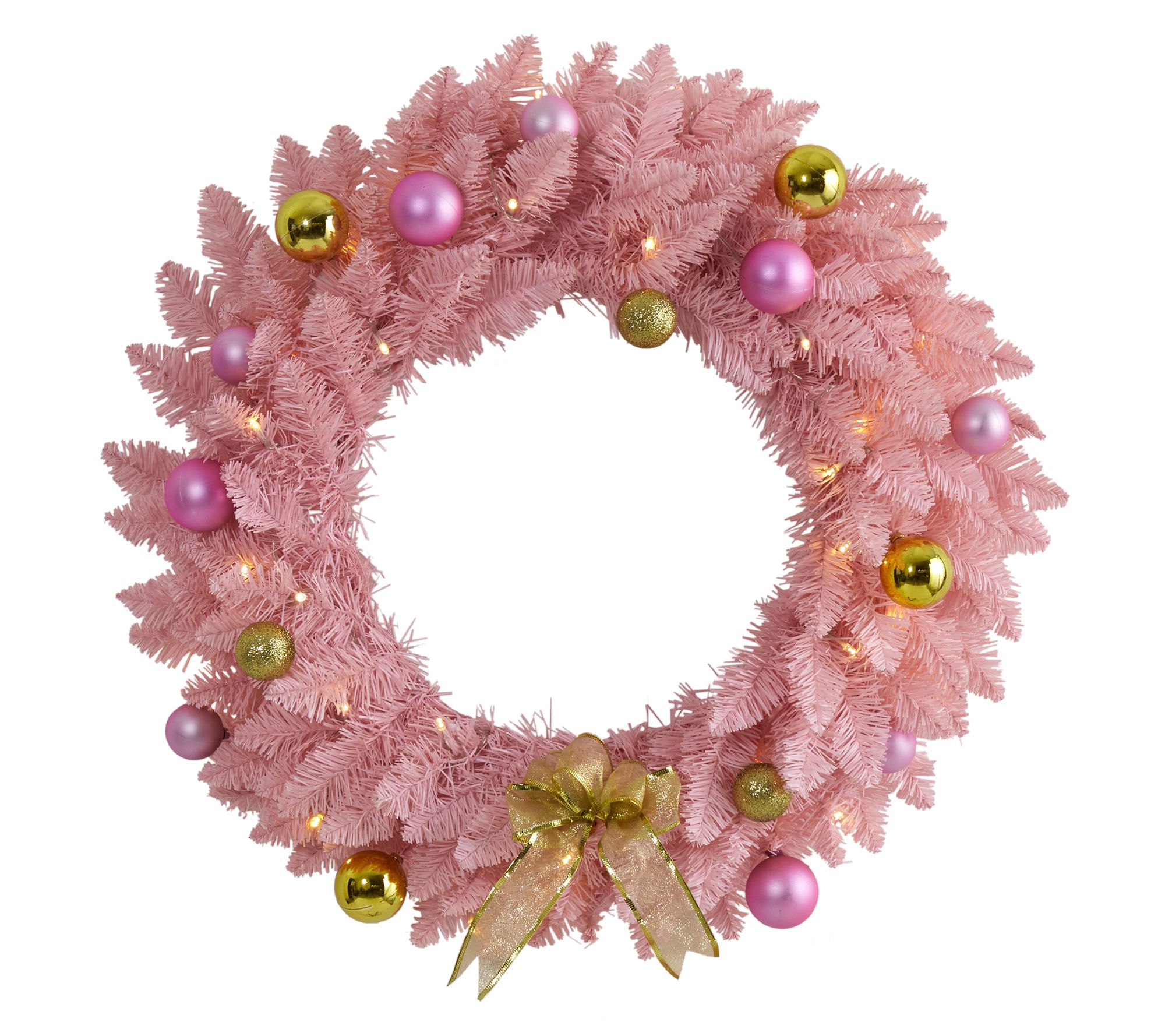 Nearly Natural 24" Pink Christmas Wreath with 35 Lights