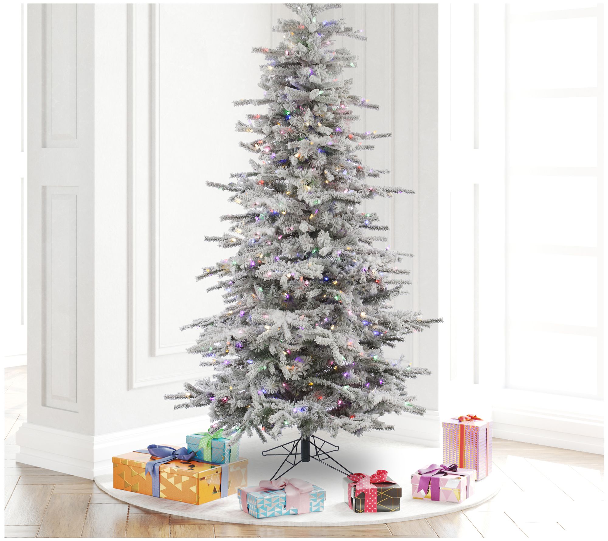 Vickerman Artificial 6.5' Flocked Slim Sierra Pre-Lit Tree