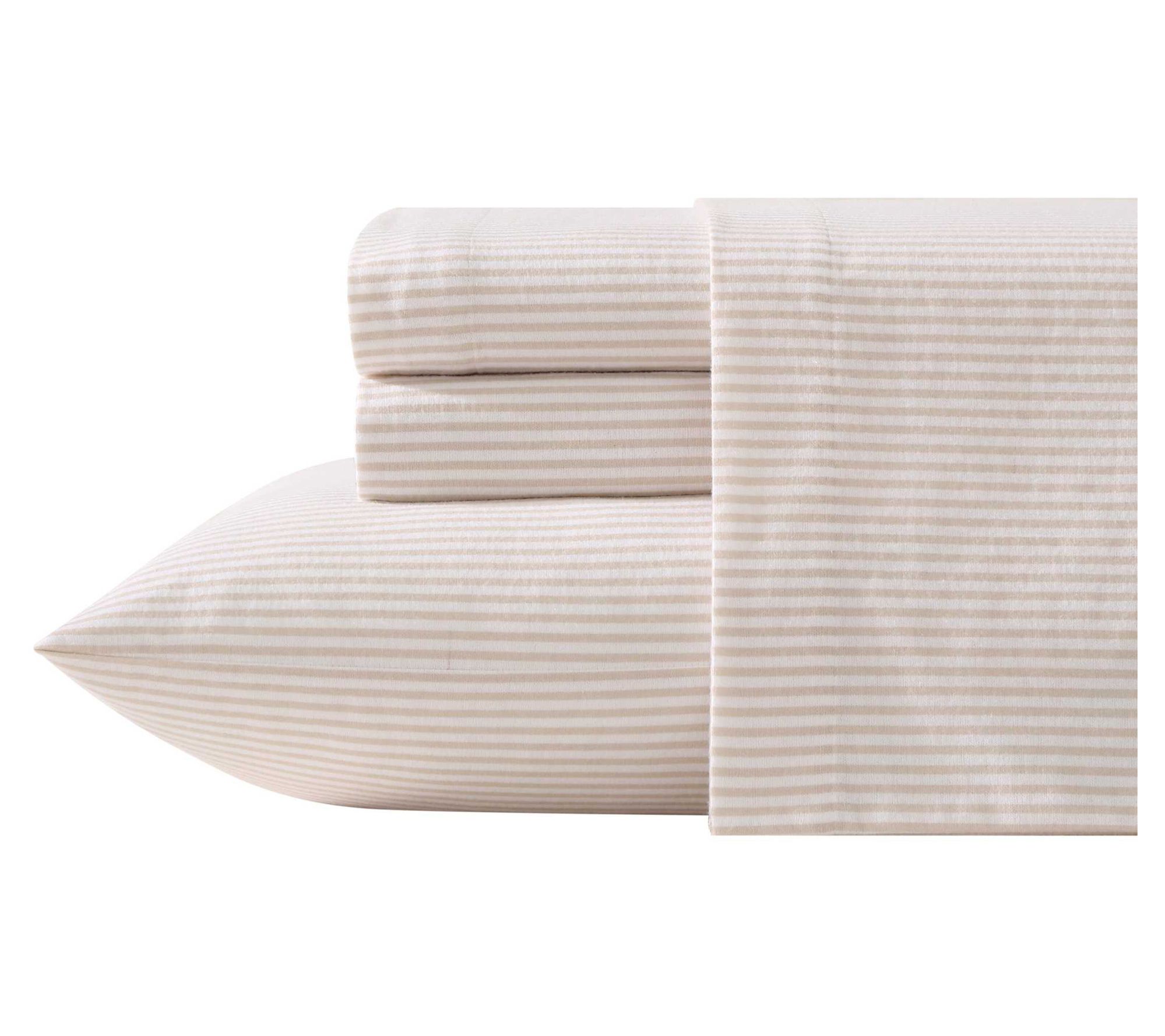 Laura Ashley Oxfordshire Stripe Beige Flannel Full Sheet Set