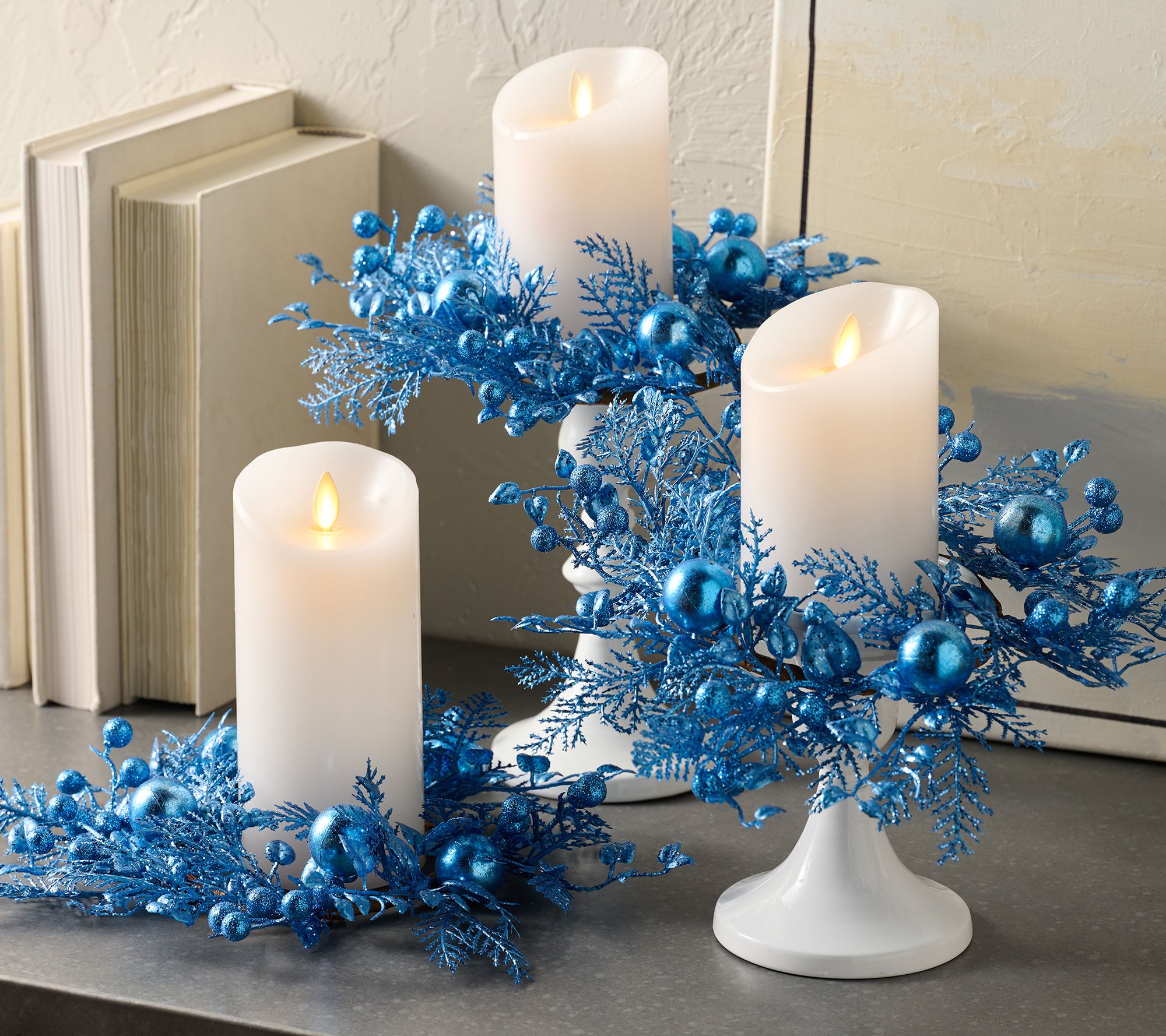 "As Is" Set of 3 Glitter Leaf and Ornament Candle Rings by Valerie