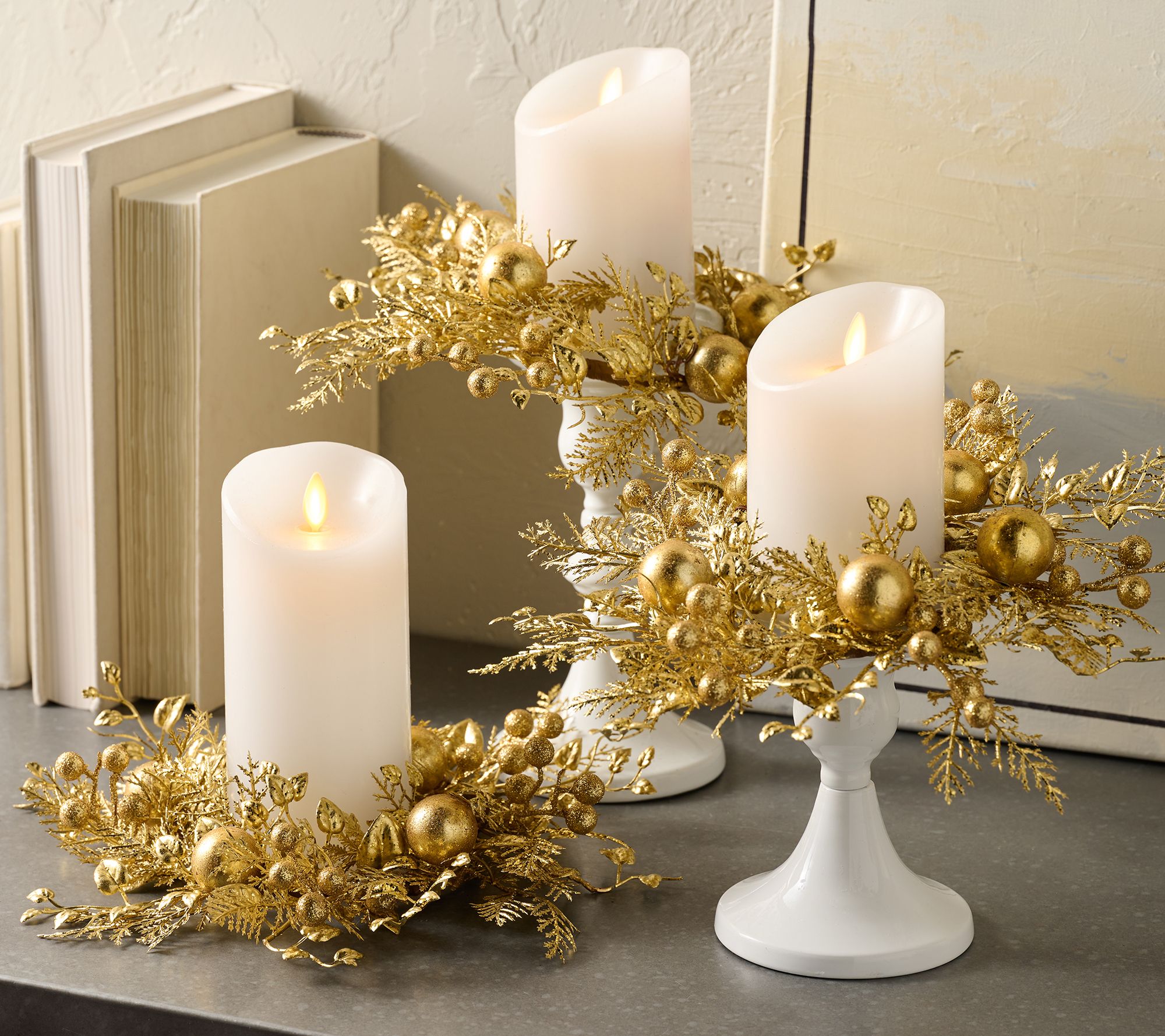 "As Is" Set of 3 Glitter Leaf and Ornament Candle Rings by Valerie