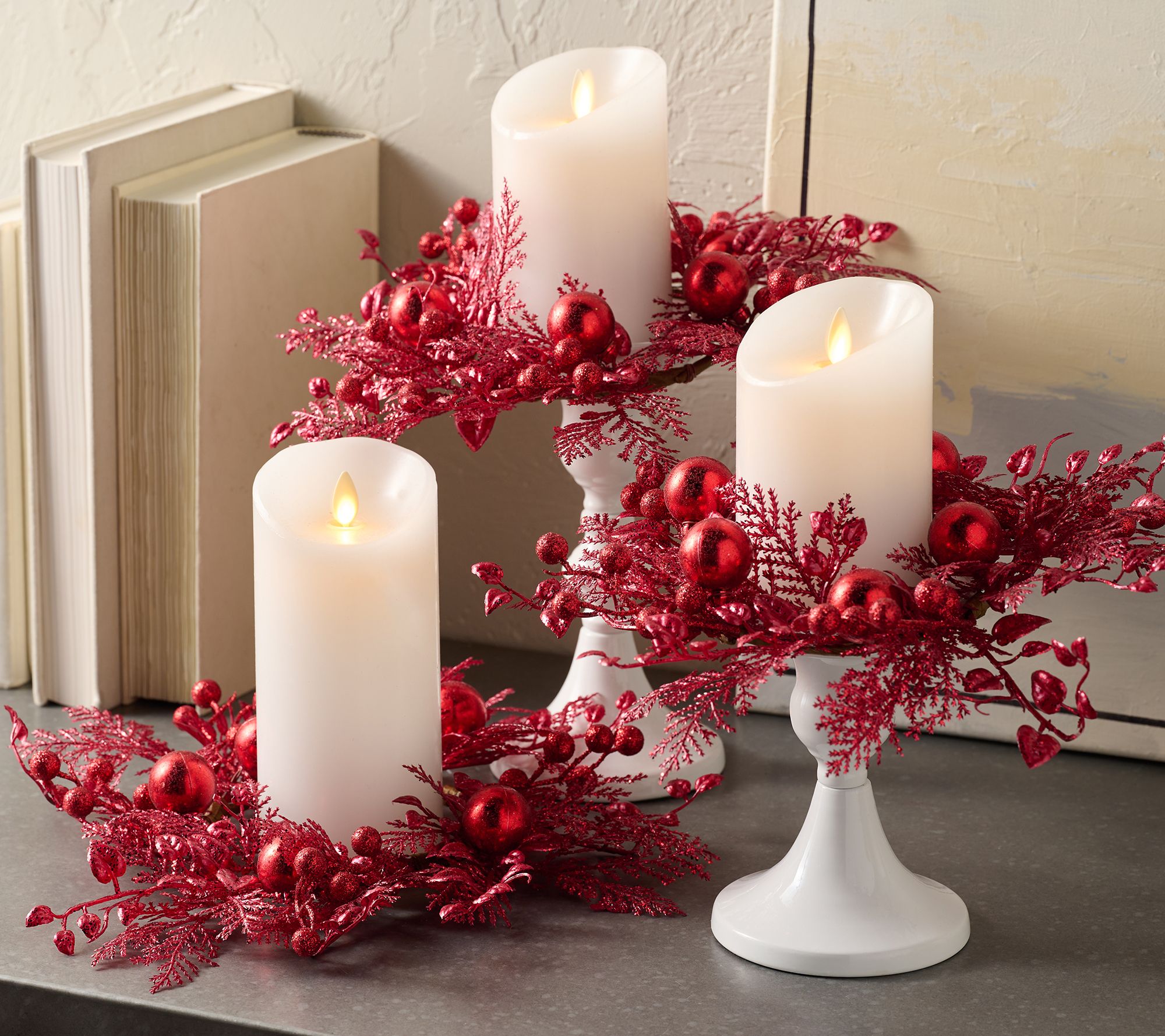 "As Is" Set of 3 Glitter Leaf and Ornament Candle Rings by Valerie