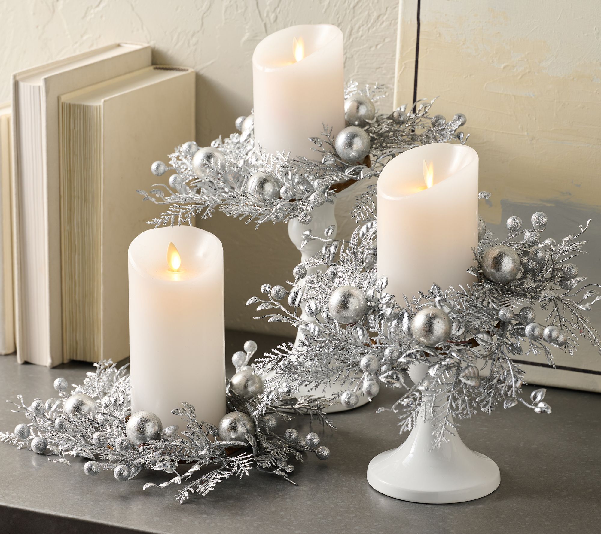 "As Is" Set of 3 Glitter Leaf and Ornament Candle Rings by Valerie