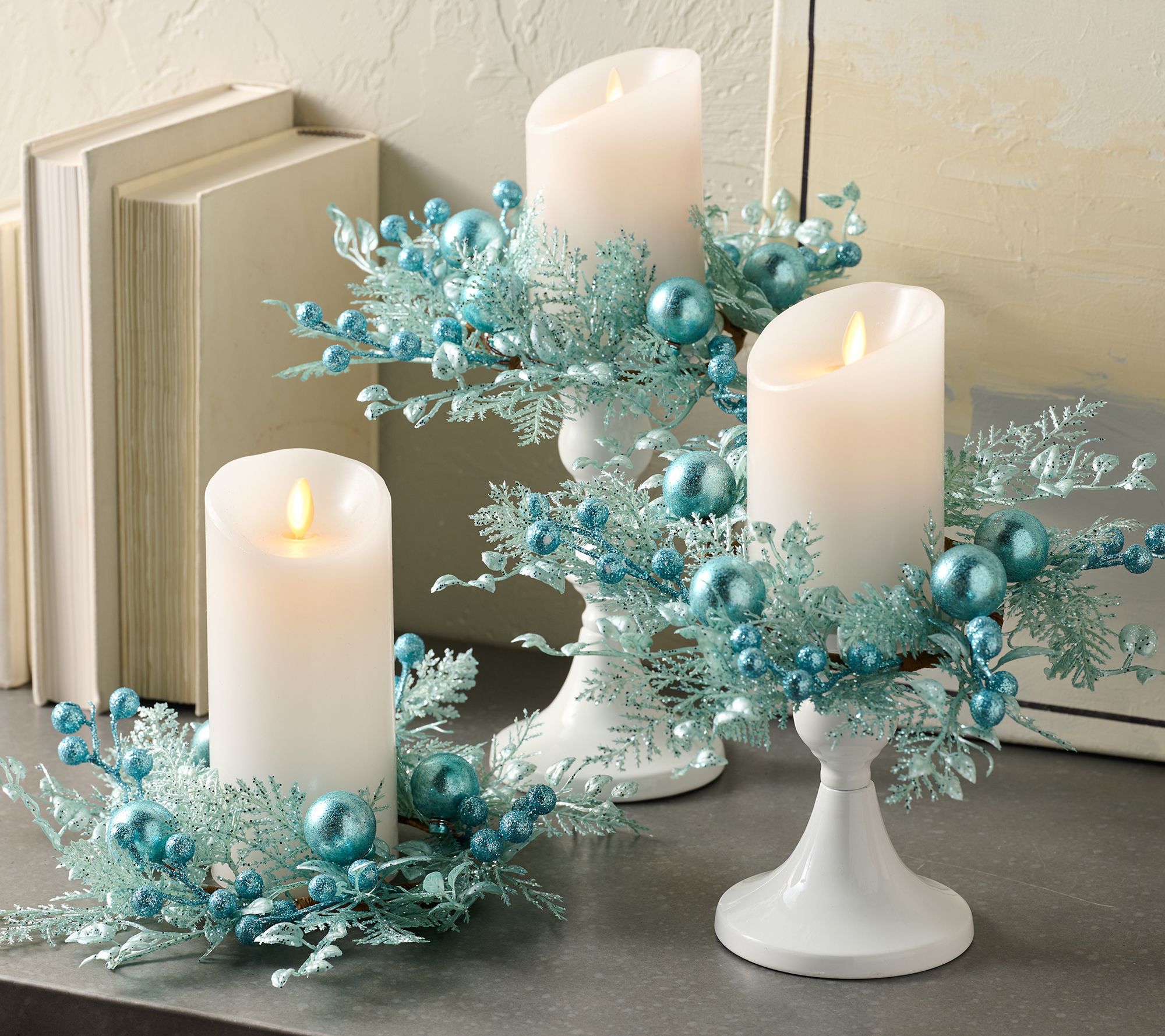 "As Is" Set of 3 Glitter Leaf and Ornament Candle Rings by Valerie