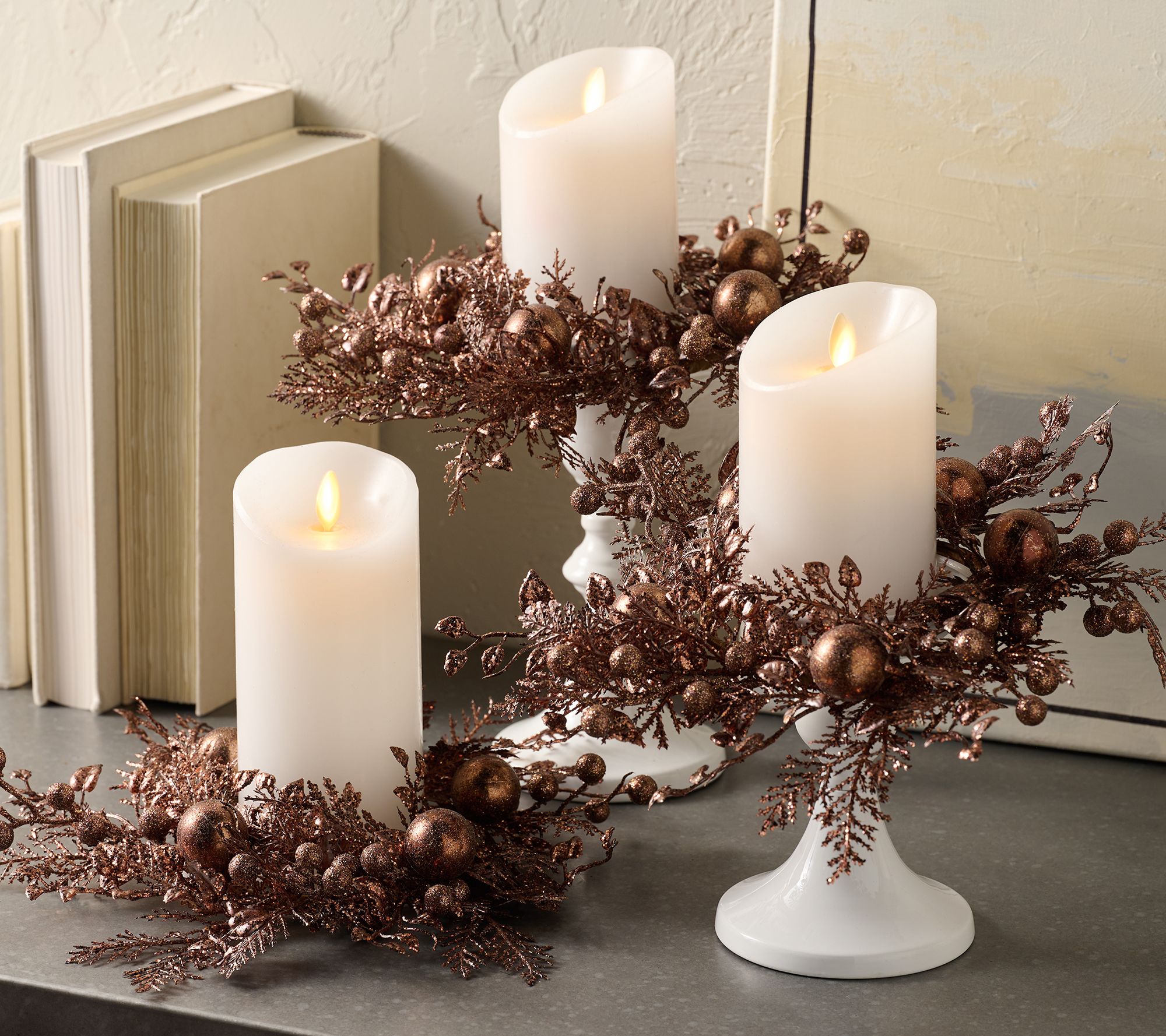 "As Is" Set of 3 Glitter Leaf and Ornament Candle Rings by Valerie