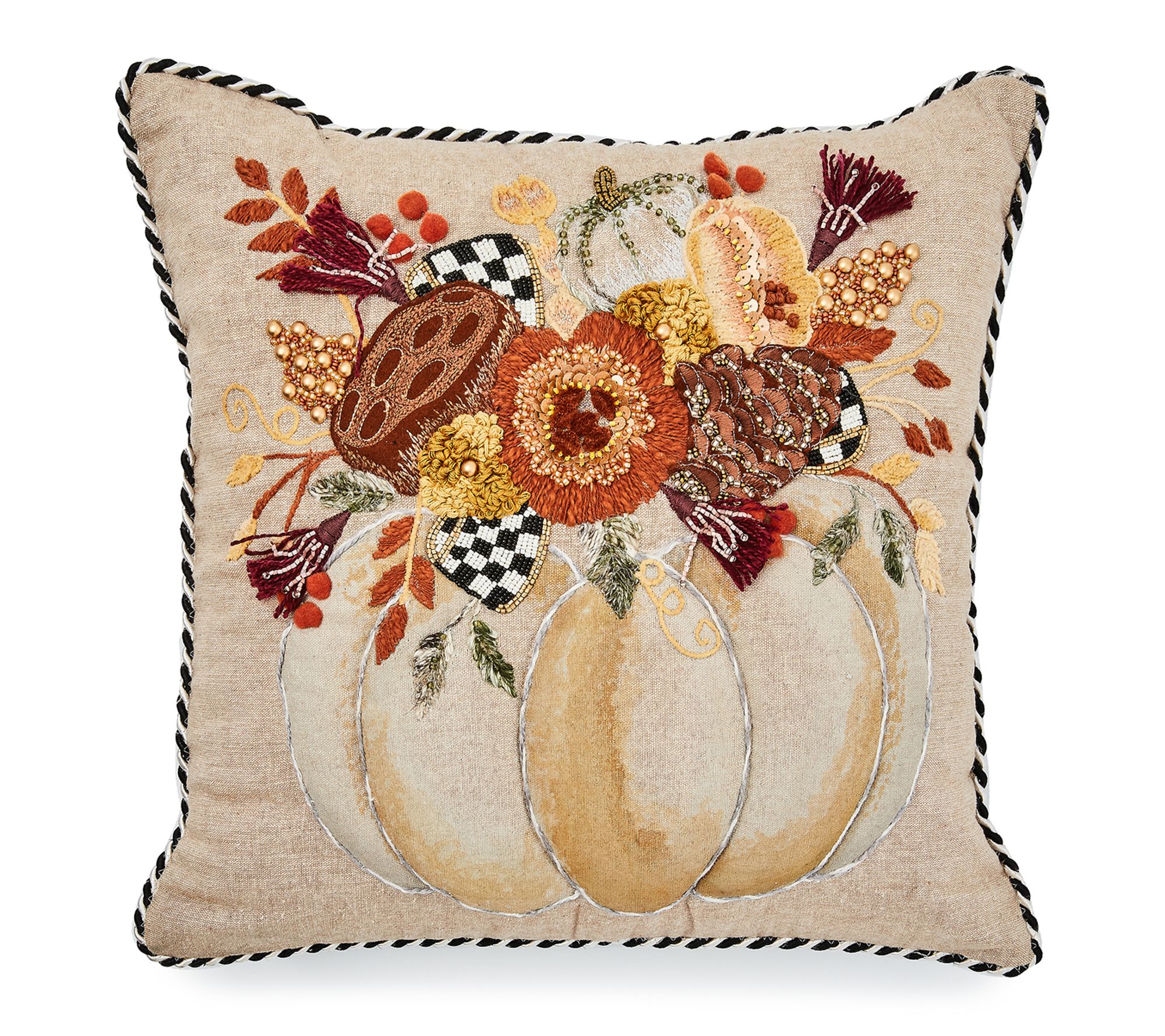  MacKenzie-Child s Autumn Frost Beaded Pumpkin Throw Pillow