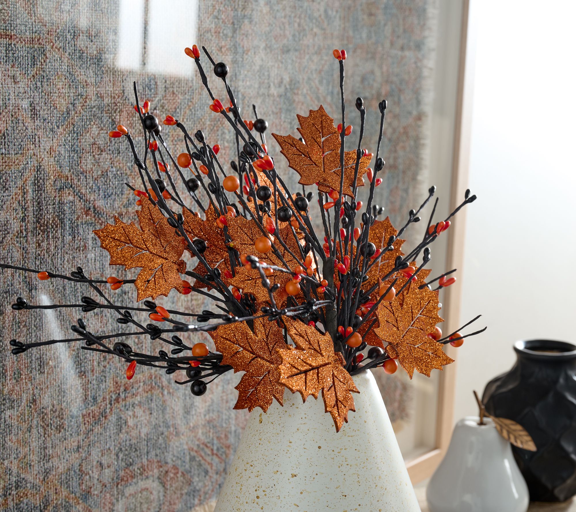 "As Is" Set of 4 Pumpkin or Leaf Pip Berry Picks by Valerie