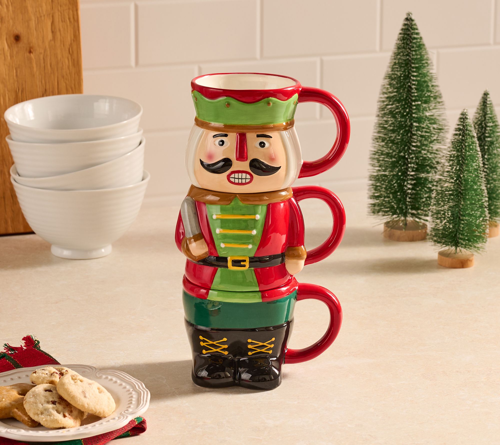 "As Is" 3pc Stackable Holiday Ceramic Mugs by Valerie