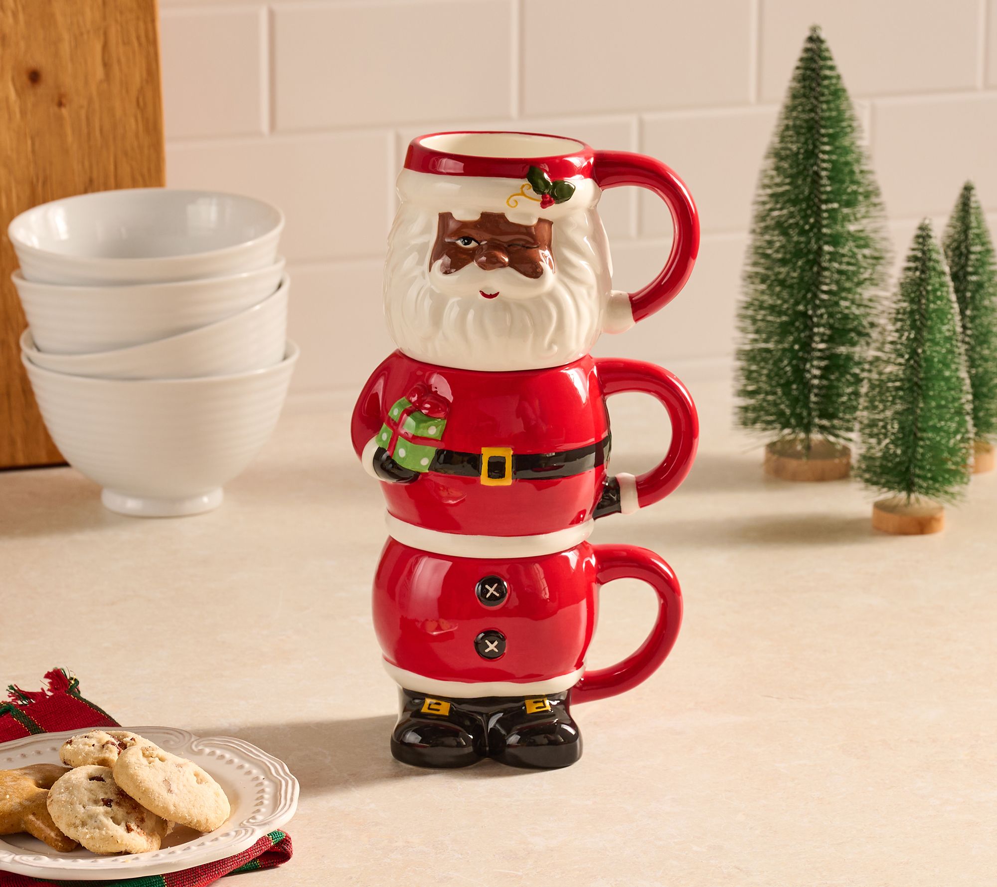 "As Is" 3pc Stackable Holiday Ceramic Mugs by Valerie