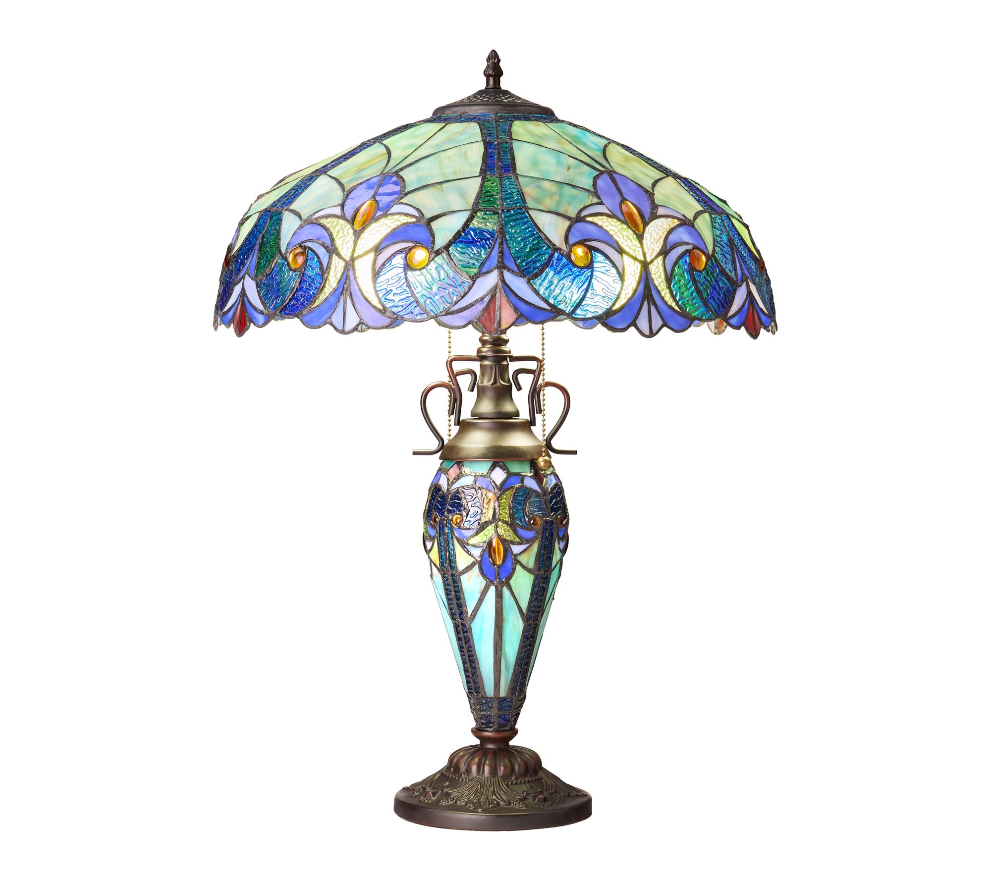 River of Goods 24.5"H Double Lit Blue Stained Glass Table Lamp